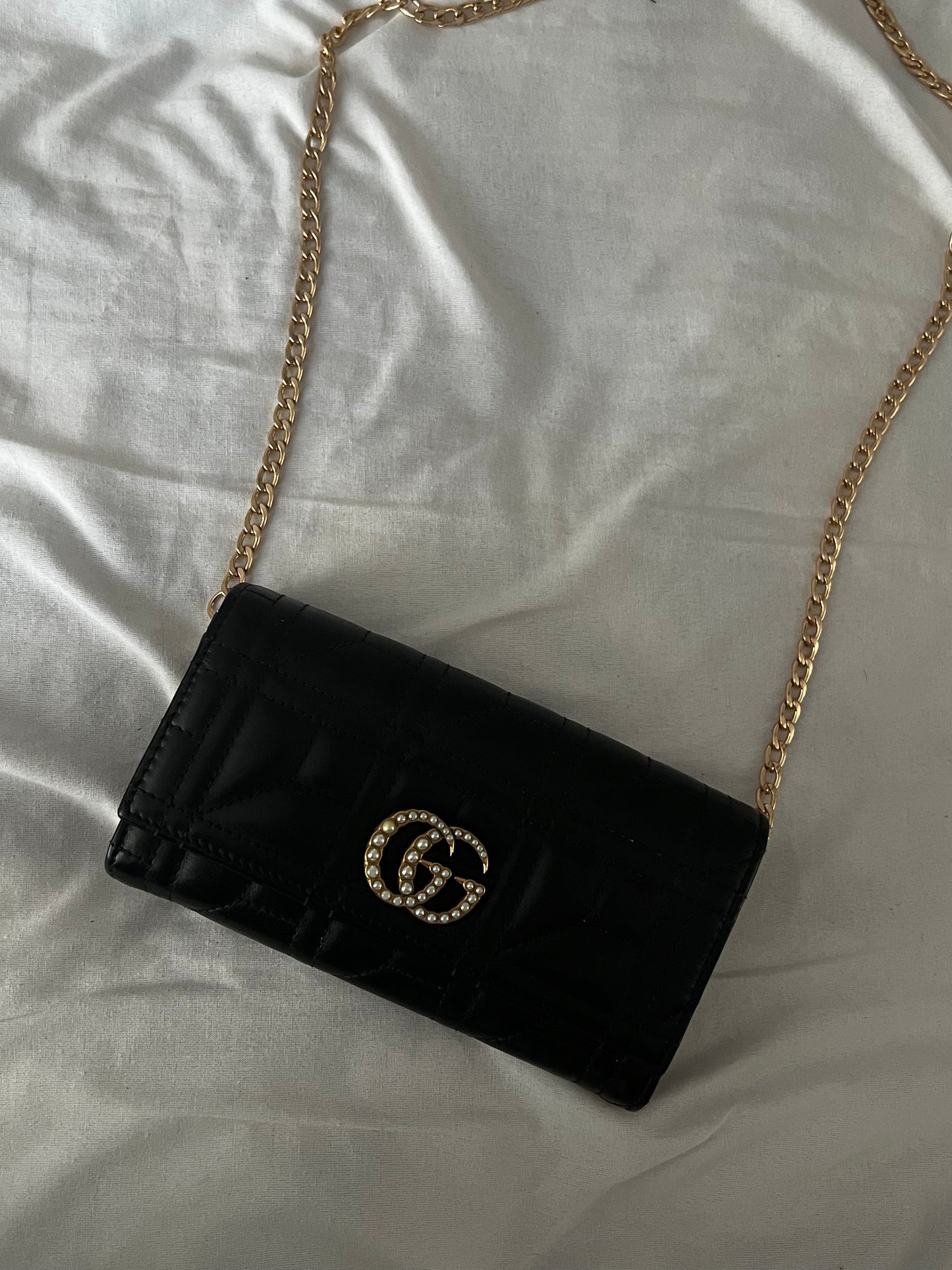 Pre-owned Gucci Pearly GG Marmont Wallet On Chain Crossbody Bag