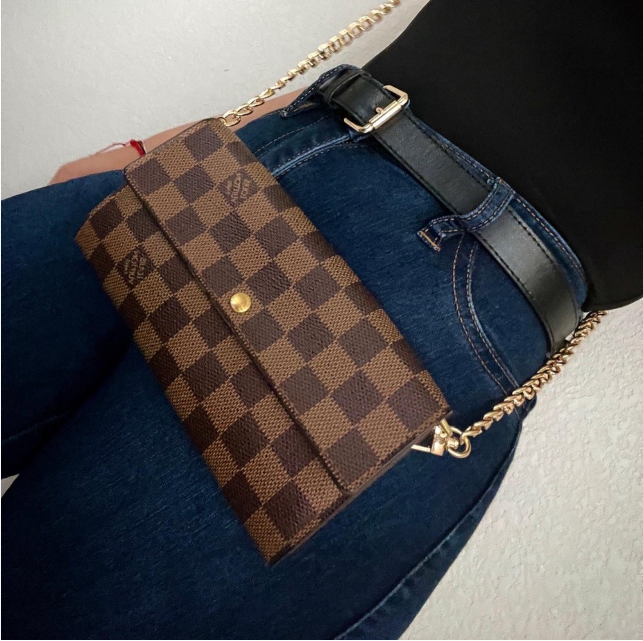 Pre-owned Louis Vuitton Damier Ebene Wallet On Chain Crossbody Bag