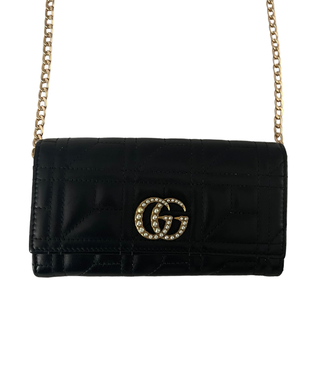 Pre-owned Gucci Pearly GG Marmont Wallet On Chain Crossbody Bag