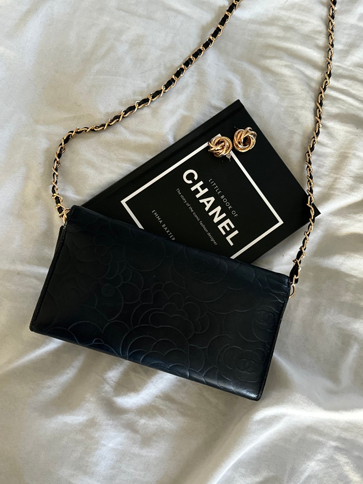 Pre-Owned Chanel Lambskin Camellia Embossed Large Flap Wallet On Chain Crossbody Bag