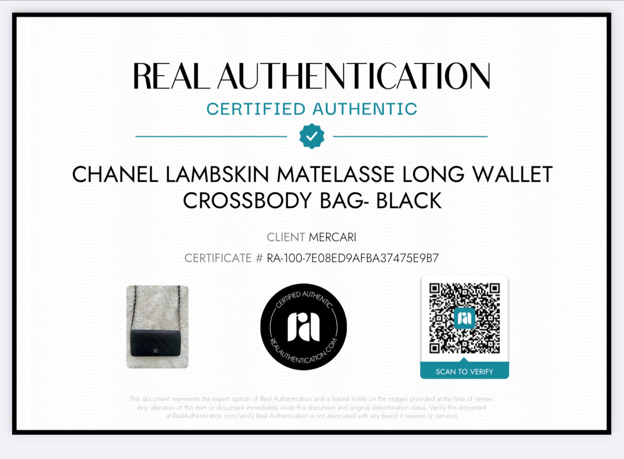 Pre-owned Chanel Lambskin Matelasse Long Wallet Crossbody Bag- black