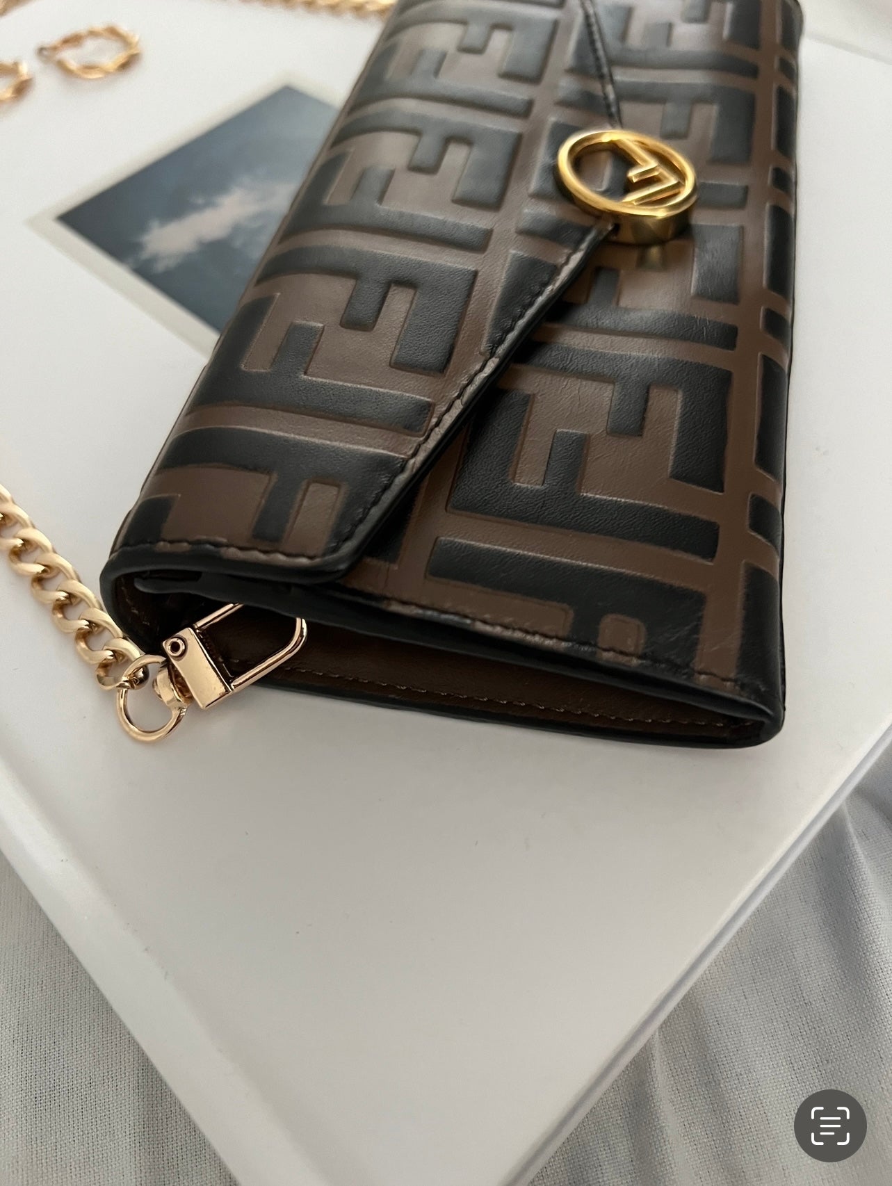 Pre-owned Fendi Zucca Continental Wallet On Chain Crossbody Bag