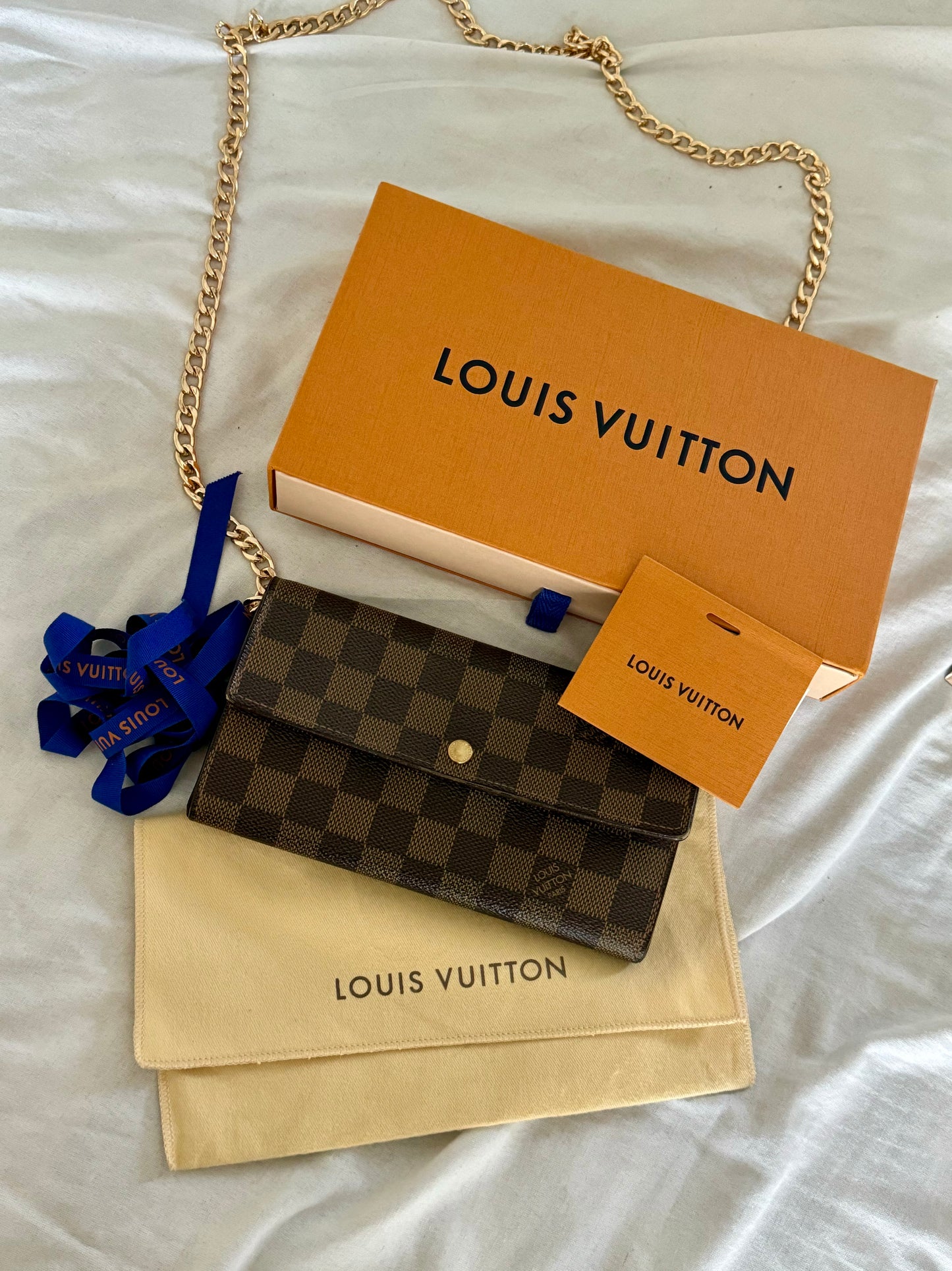 Pre-Owned Louis Vuitton Damier Ebene Wallet On Chain Crossbody