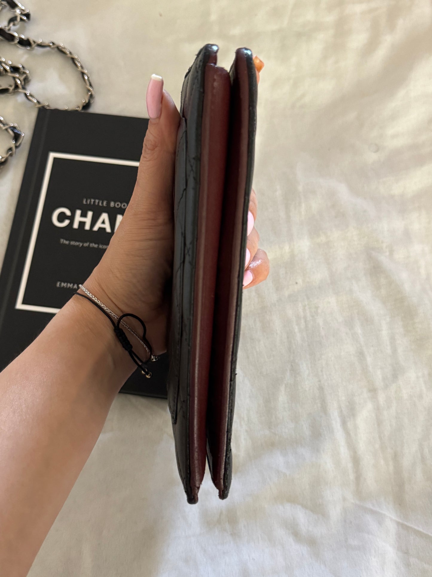 Pre-Owned CHANEL Lambskin Matelasse  wallet  on chain crossbody bag