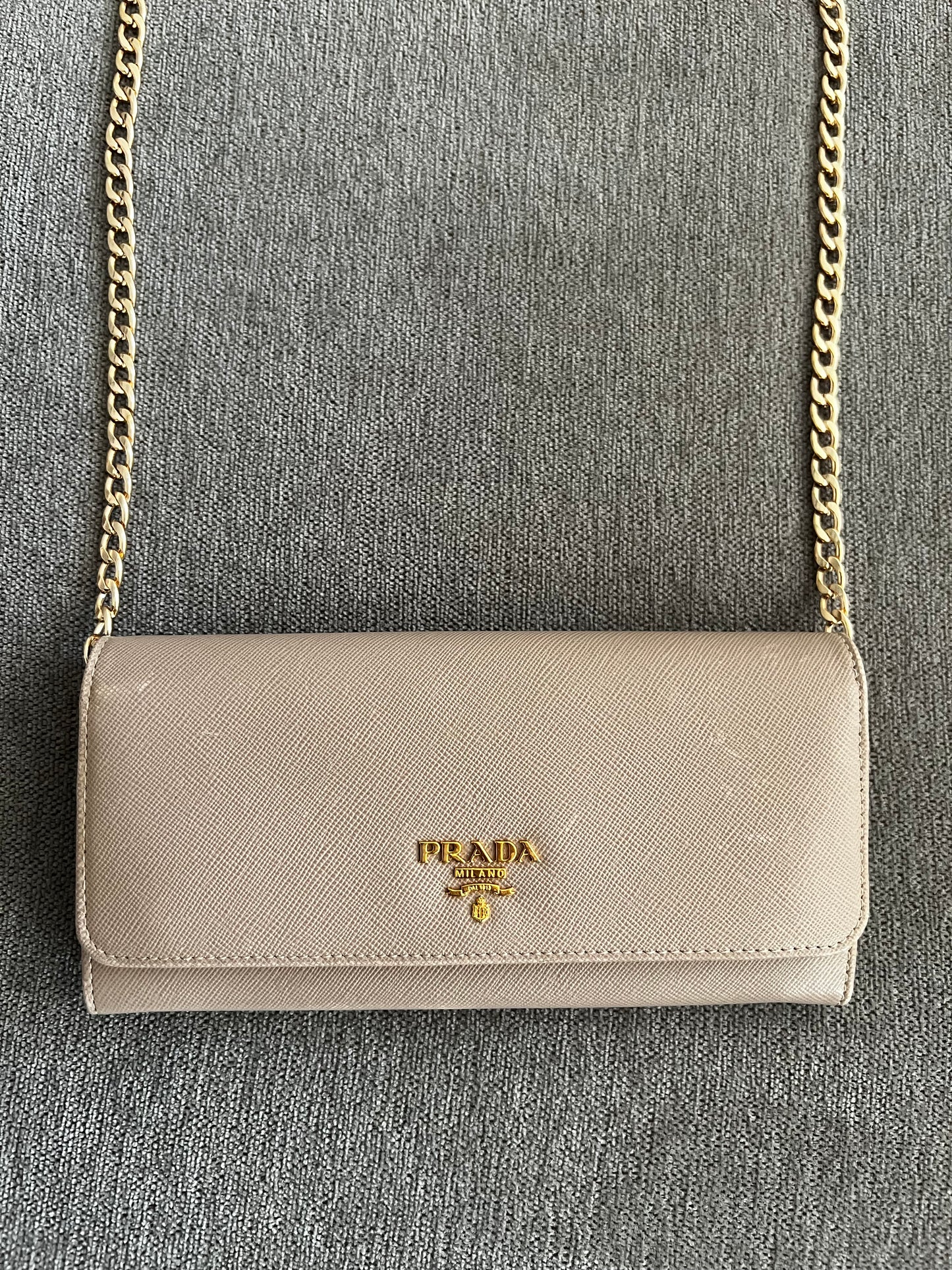 Pre-owned Prada Saffiano Leather Wallet On Chain Crossbody Bag