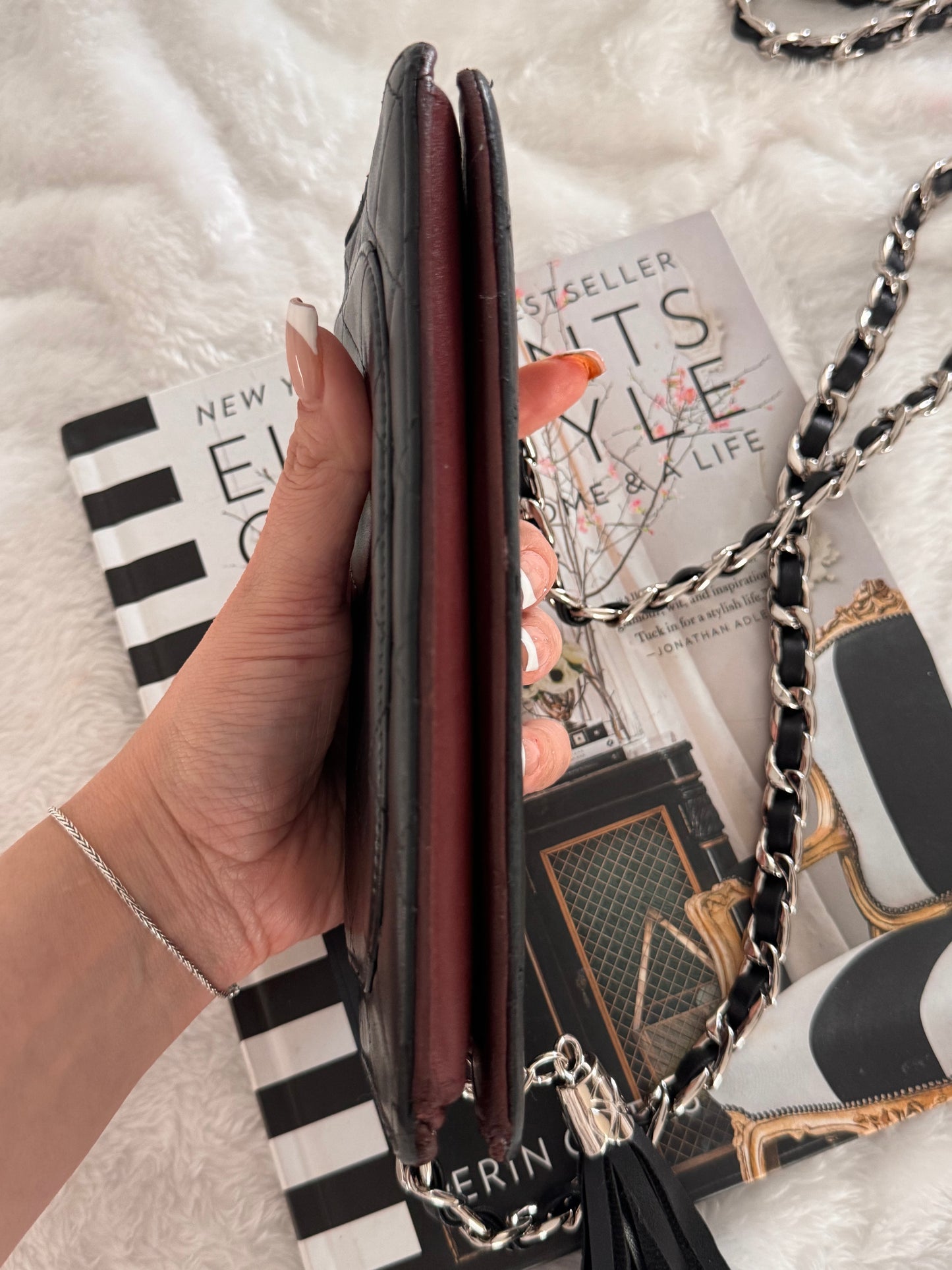 Pre-Owned CHANEL Lambskin Matelasse wallet on chain crossbody bag