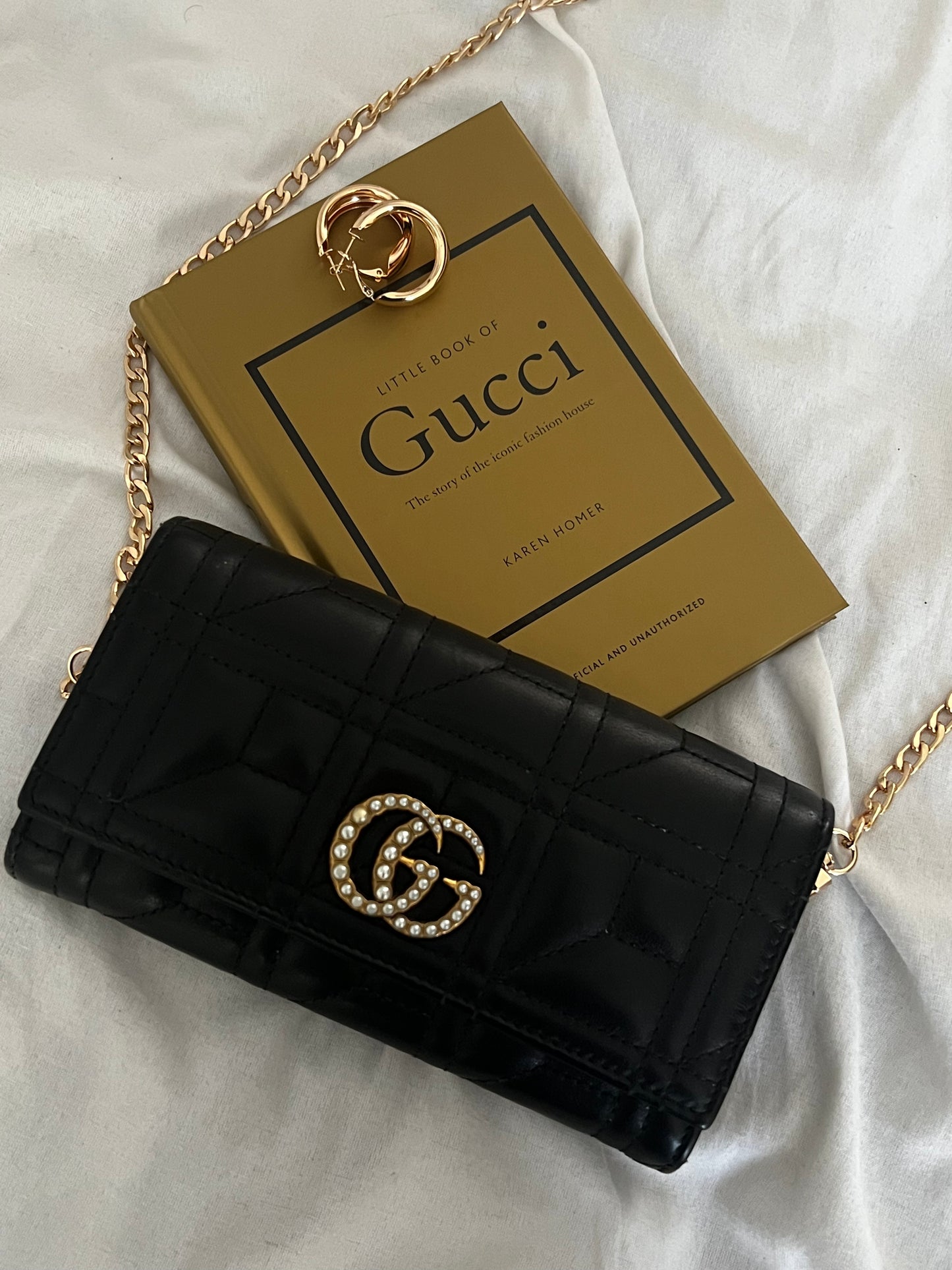 Pre-owned Gucci Pearly GG Marmont Wallet On Chain Crossbody Bag