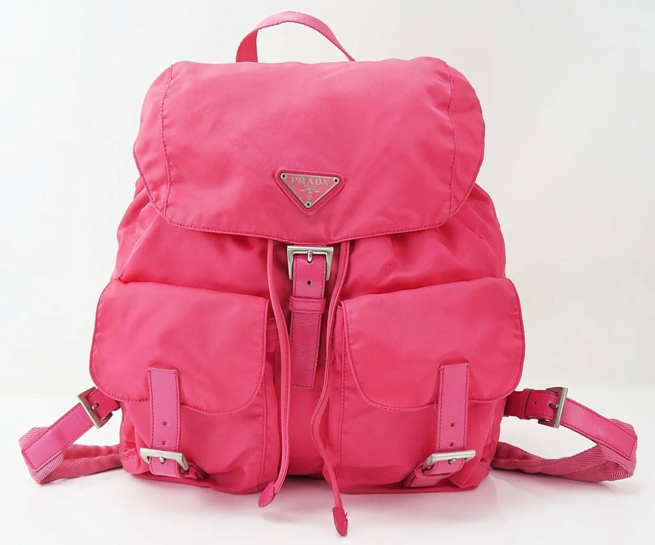 Pre-owned PRADA Pink Nylon and Leather Backpack Bag