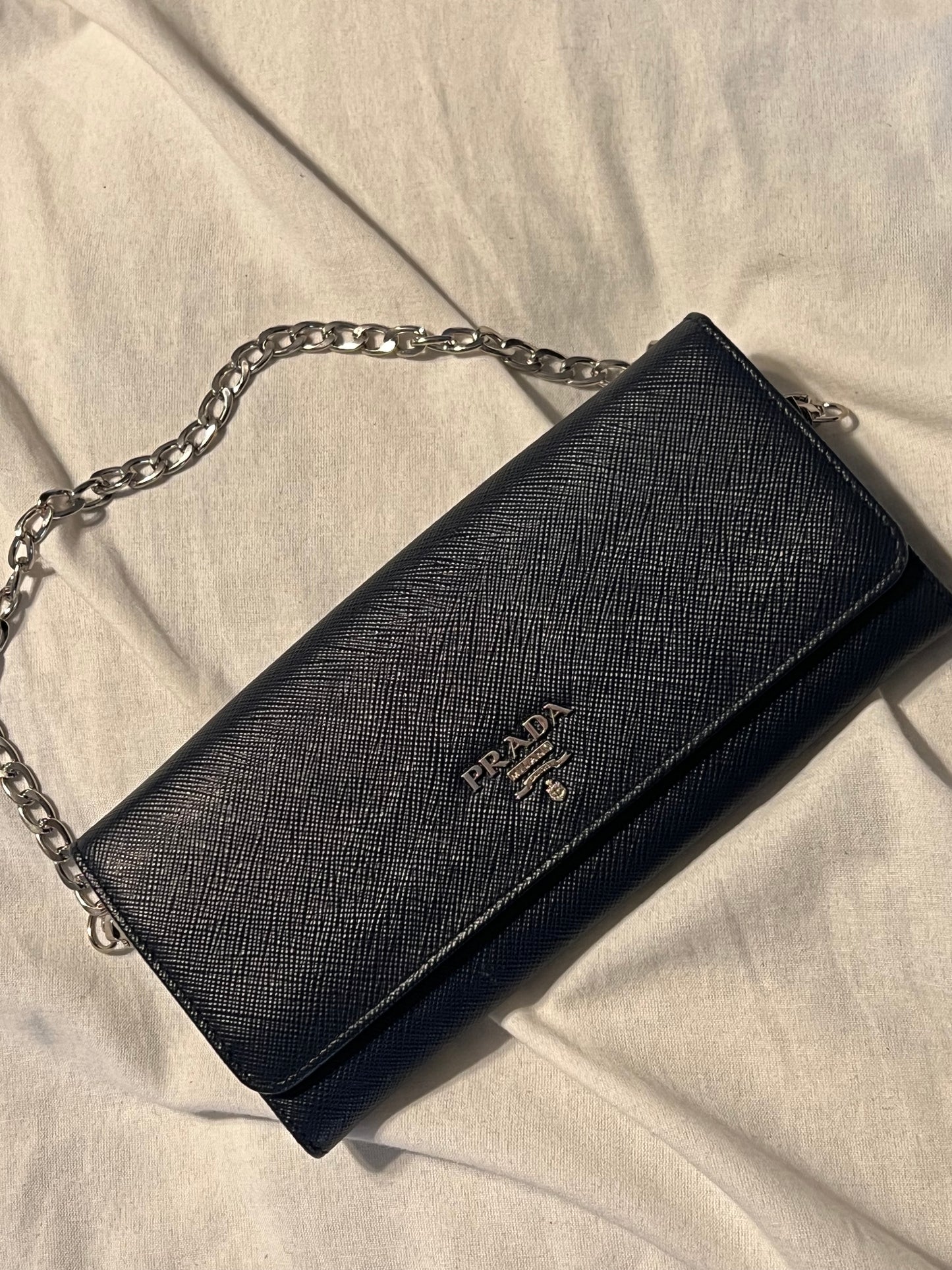 Pre-owned Prada Saffiano Leather Wallet On Chain Crossbody Bag