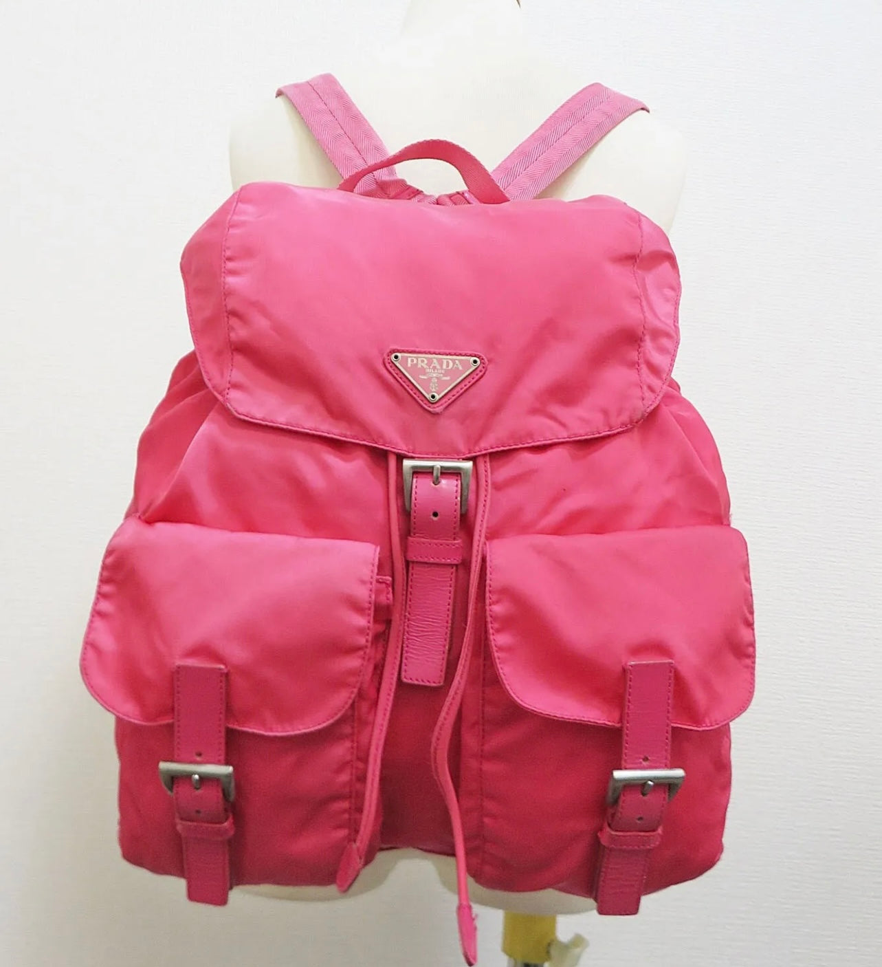 Pre-owned PRADA Pink Nylon and Leather Backpack Bag