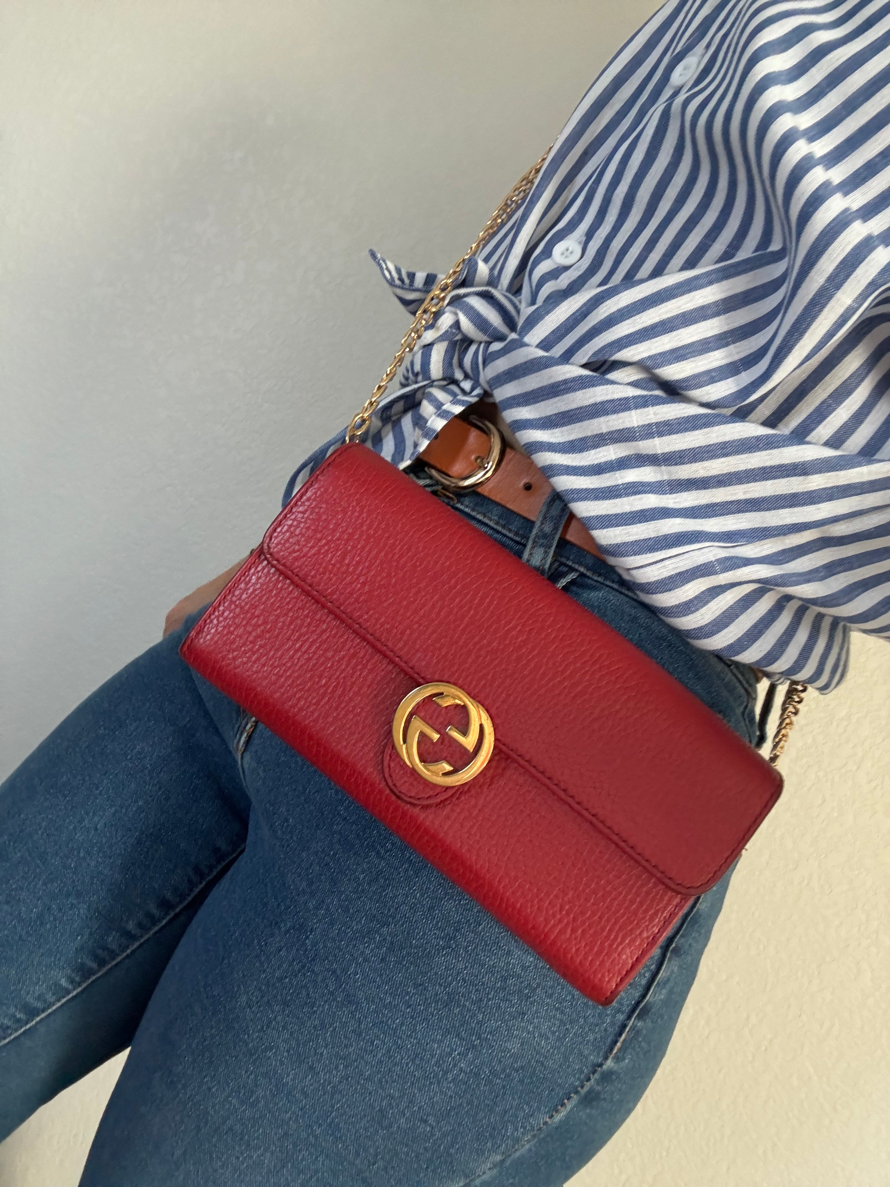 Red GG GUCCISSIMA outlet Wallet with TWO Chain BUNDLE