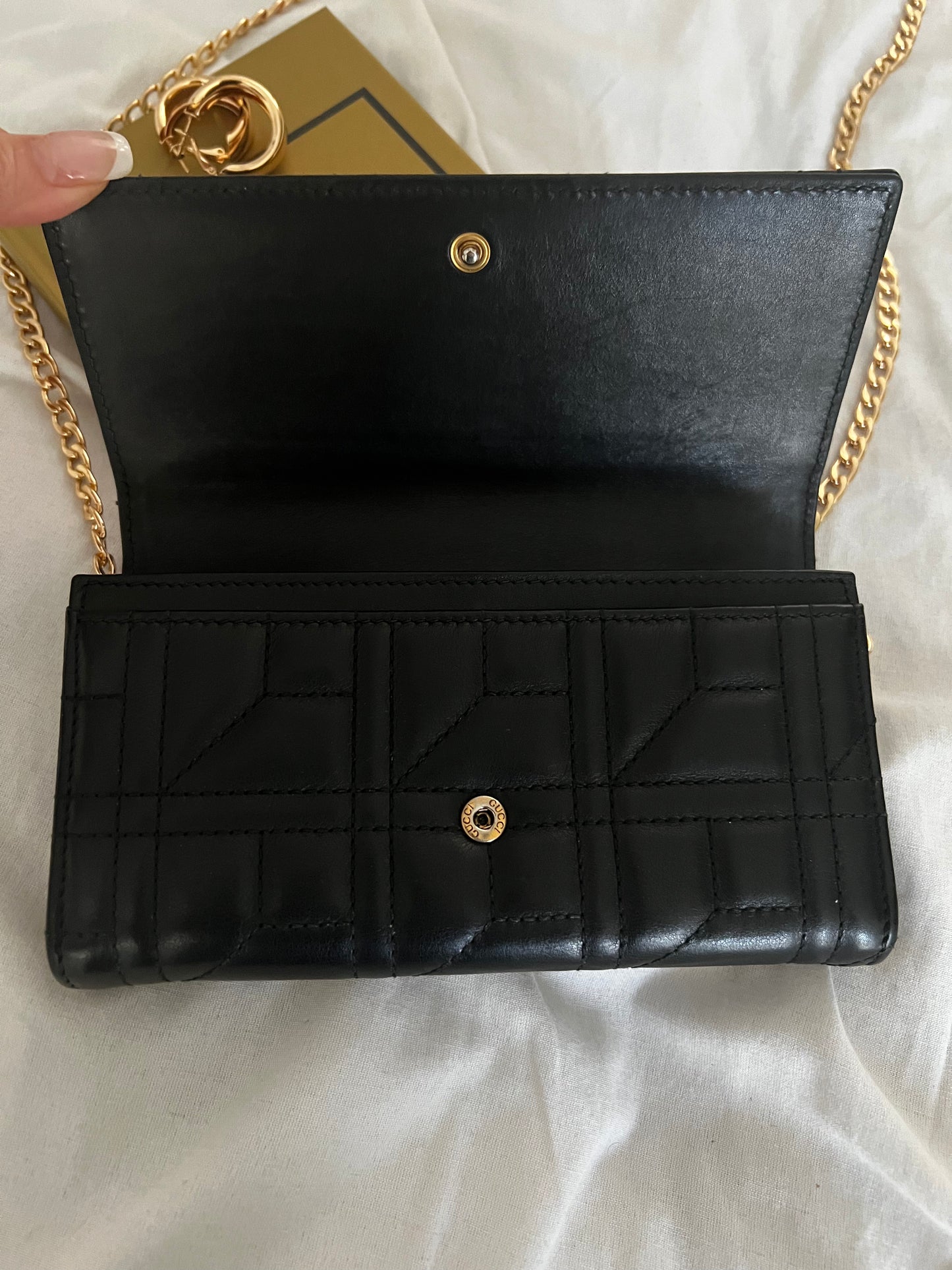 Pre-owned Gucci Pearly GG Marmont Wallet On Chain Crossbody Bag