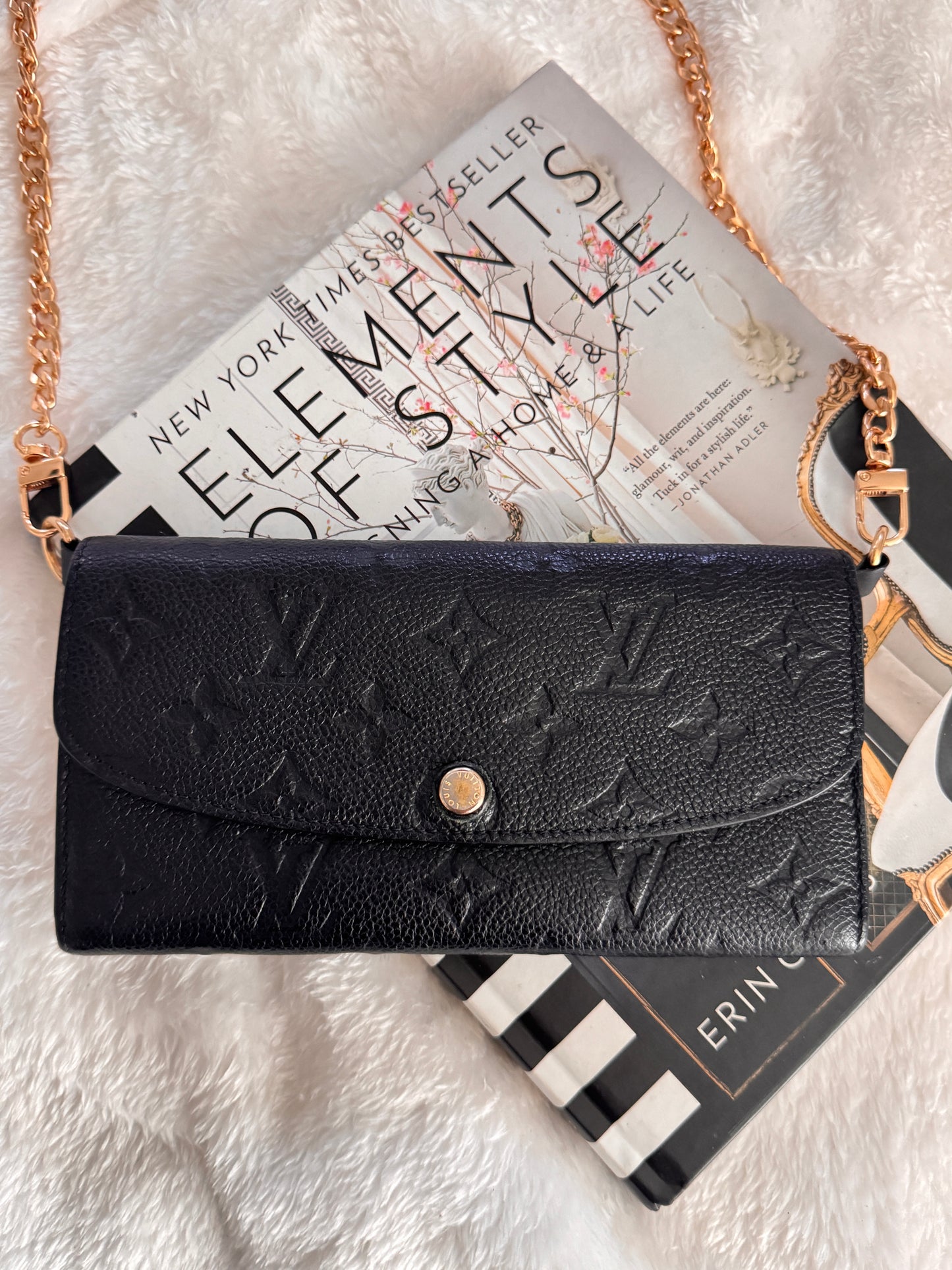 Pre-Owned Louis Vuitton Empreinte Emilie Wallet On Chain - Black Dune