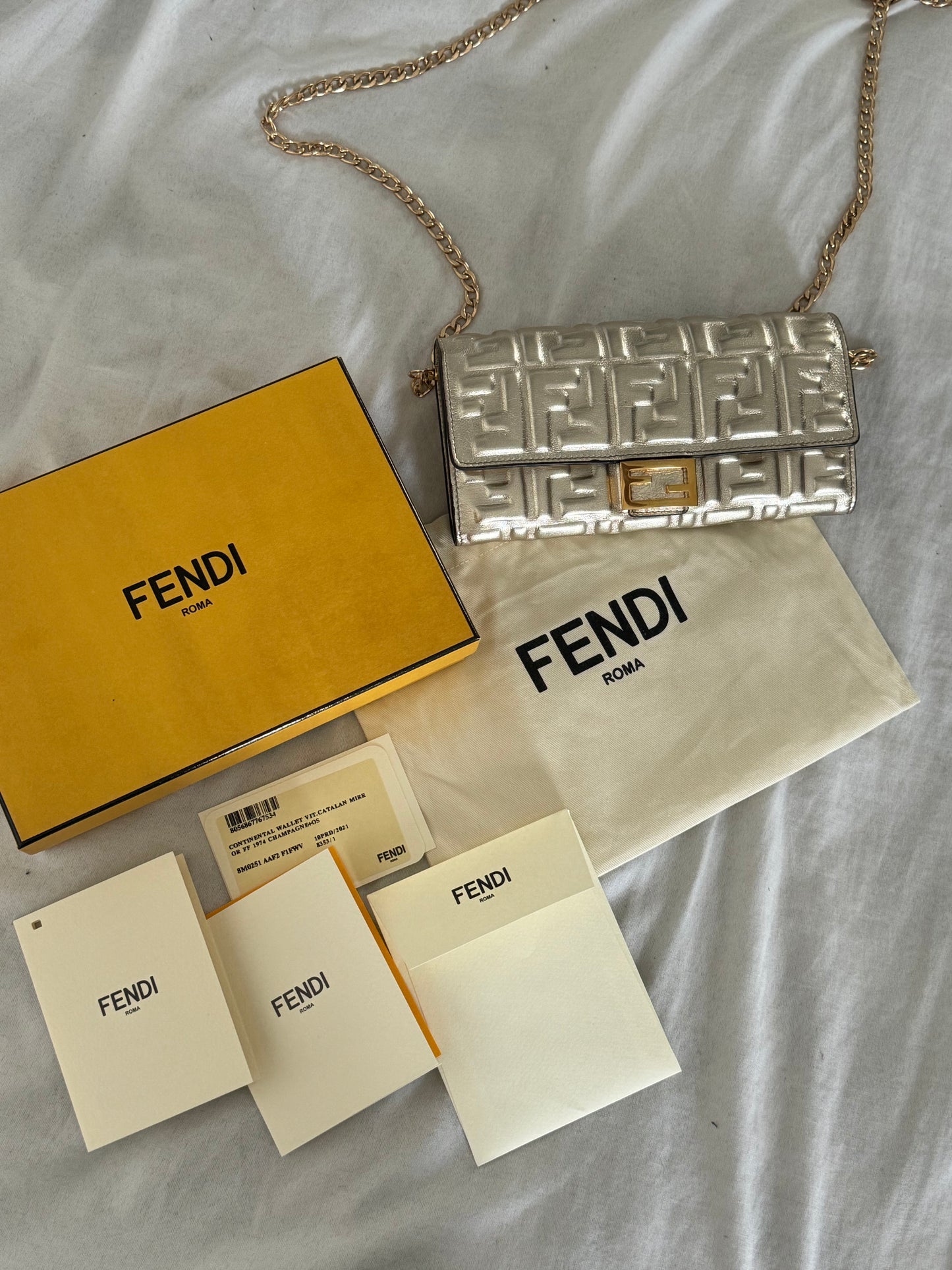 Pre-owned Fendi Vitello Catalan Mirror FF 1974 Embossed Continental Wallet Crossbody Bag