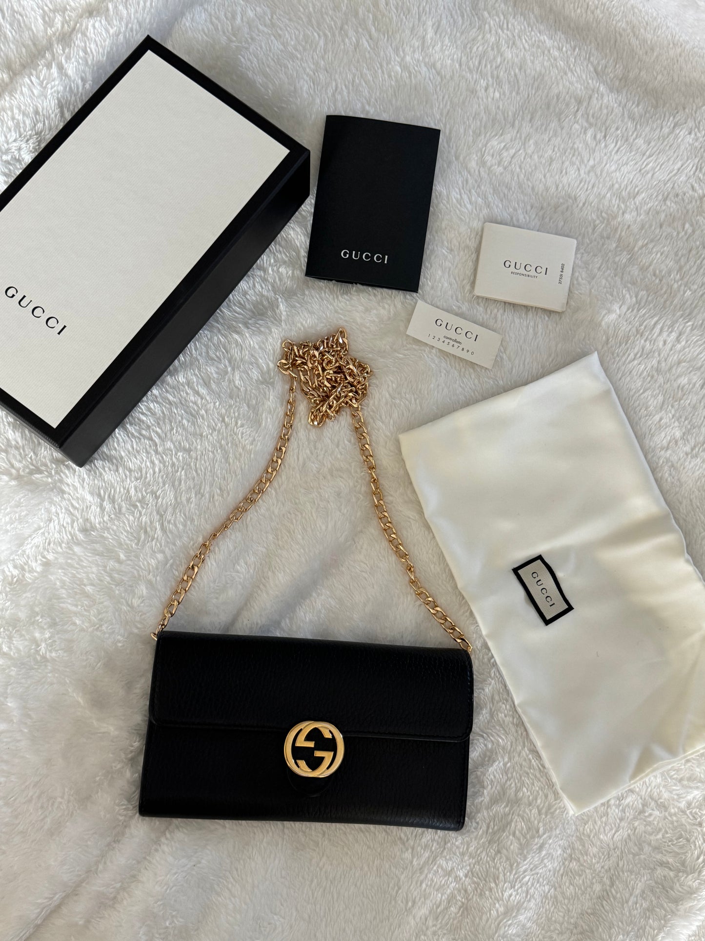 Pre-Owned Gucci Interlocking GG Leather Wallet On Chain Crossbody Bag