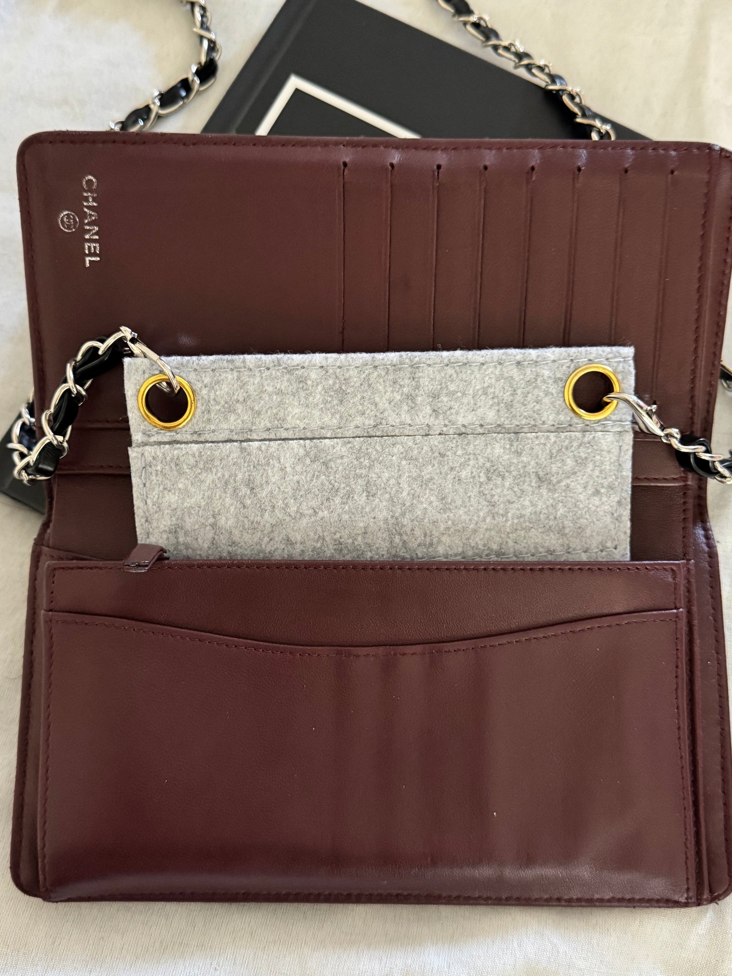 Pre-Owned CHANEL Lambskin Matelasse  wallet  on chain crossbody bag