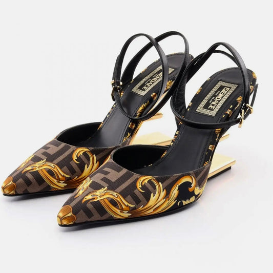 Pre-Owned FENDI X VERSACE (FENDACE) Silk Calfskin Slingback Sandals 36 EU 6.5 US