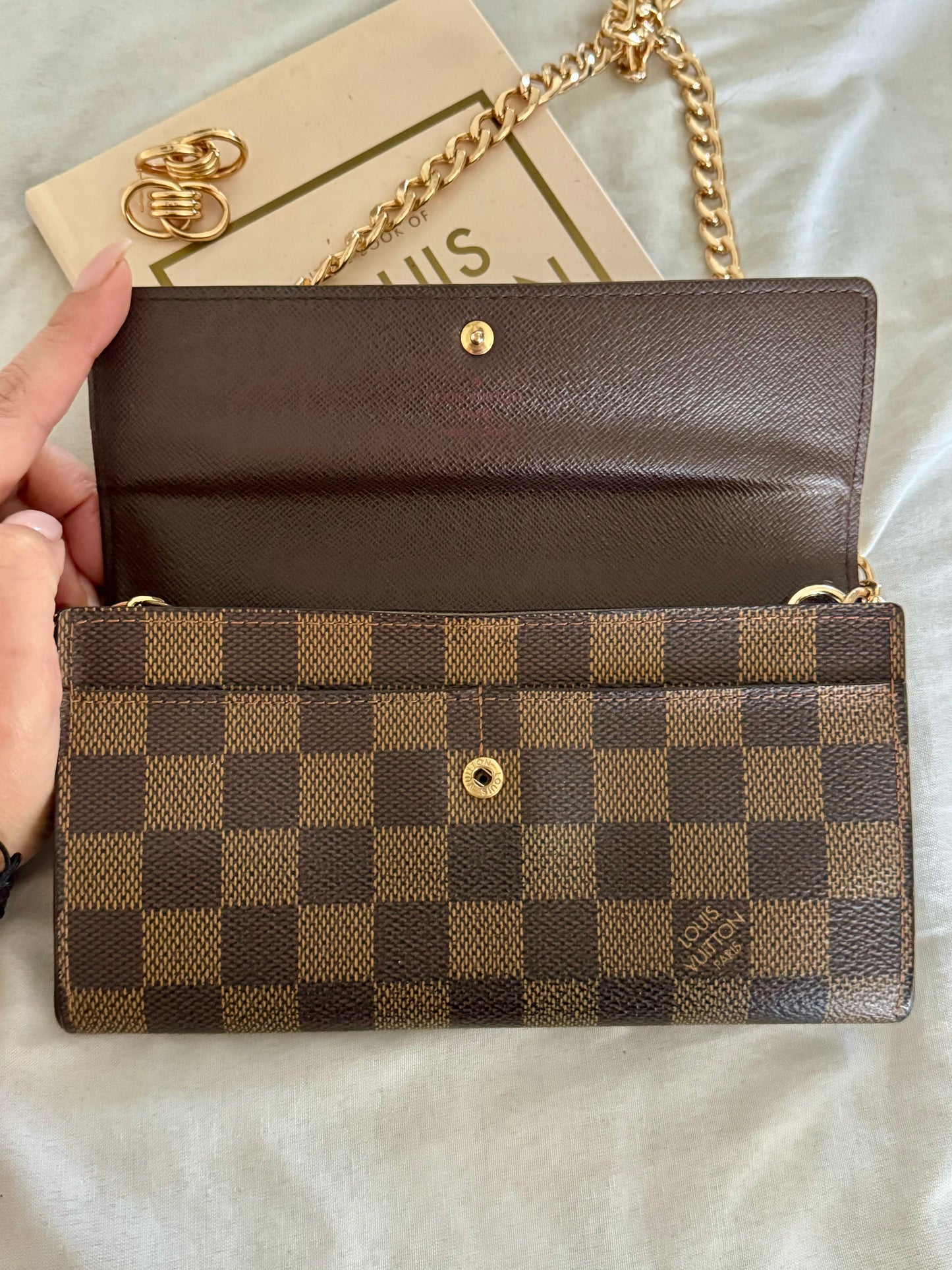 Pre-Owned Louis Vuitton Damier Ebene Wallet On Chain Crossbody