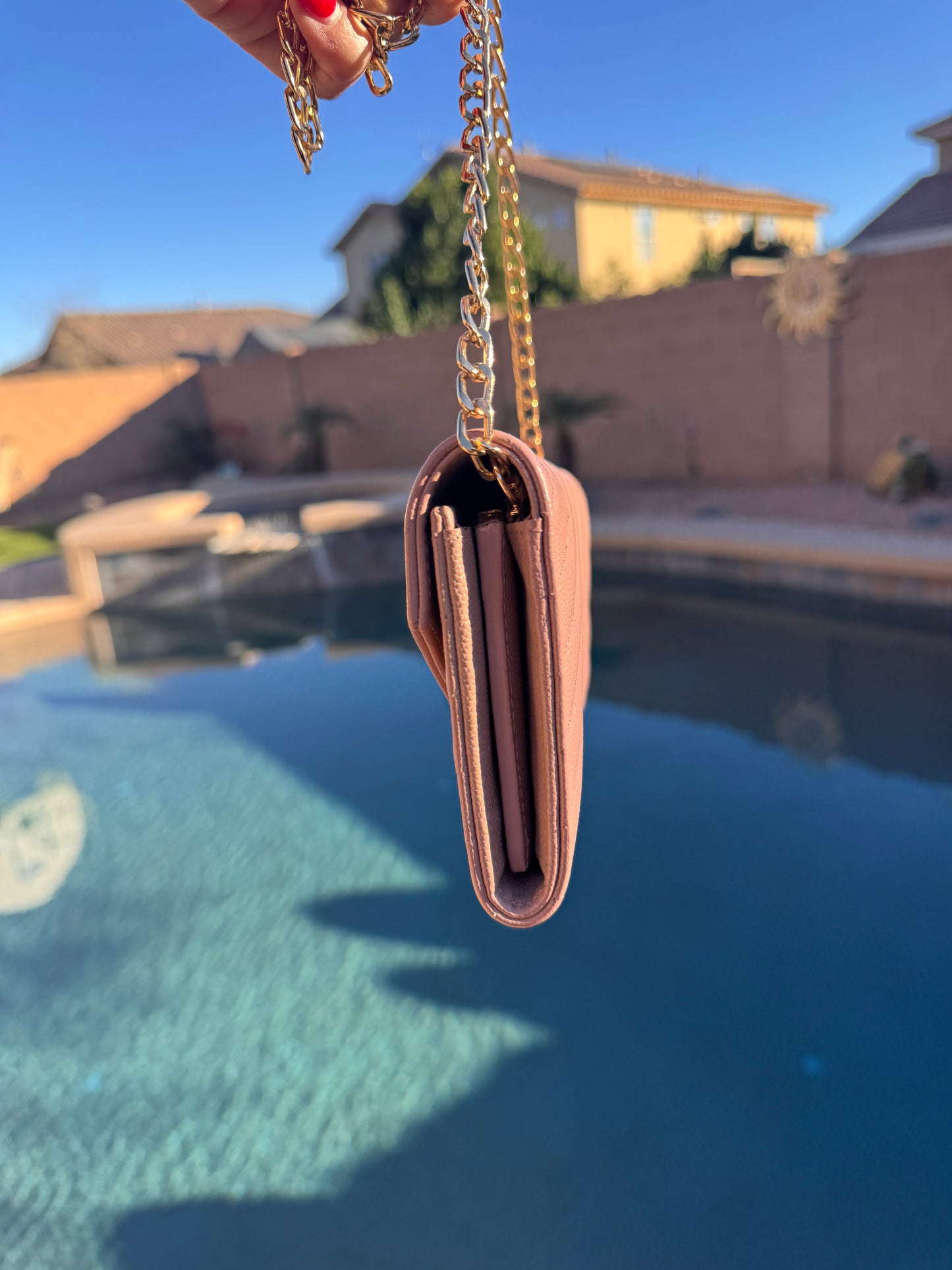 Pre-Owned  Yves Saint Laurent Grain de Poudre Leather Flap Wallet Crossbody Bag-Pink Beige