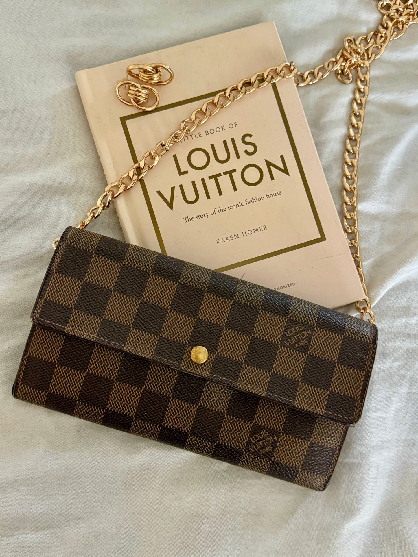 Pre-Owned Louis Vuitton Damier Ebene Wallet On Chain Crossbody