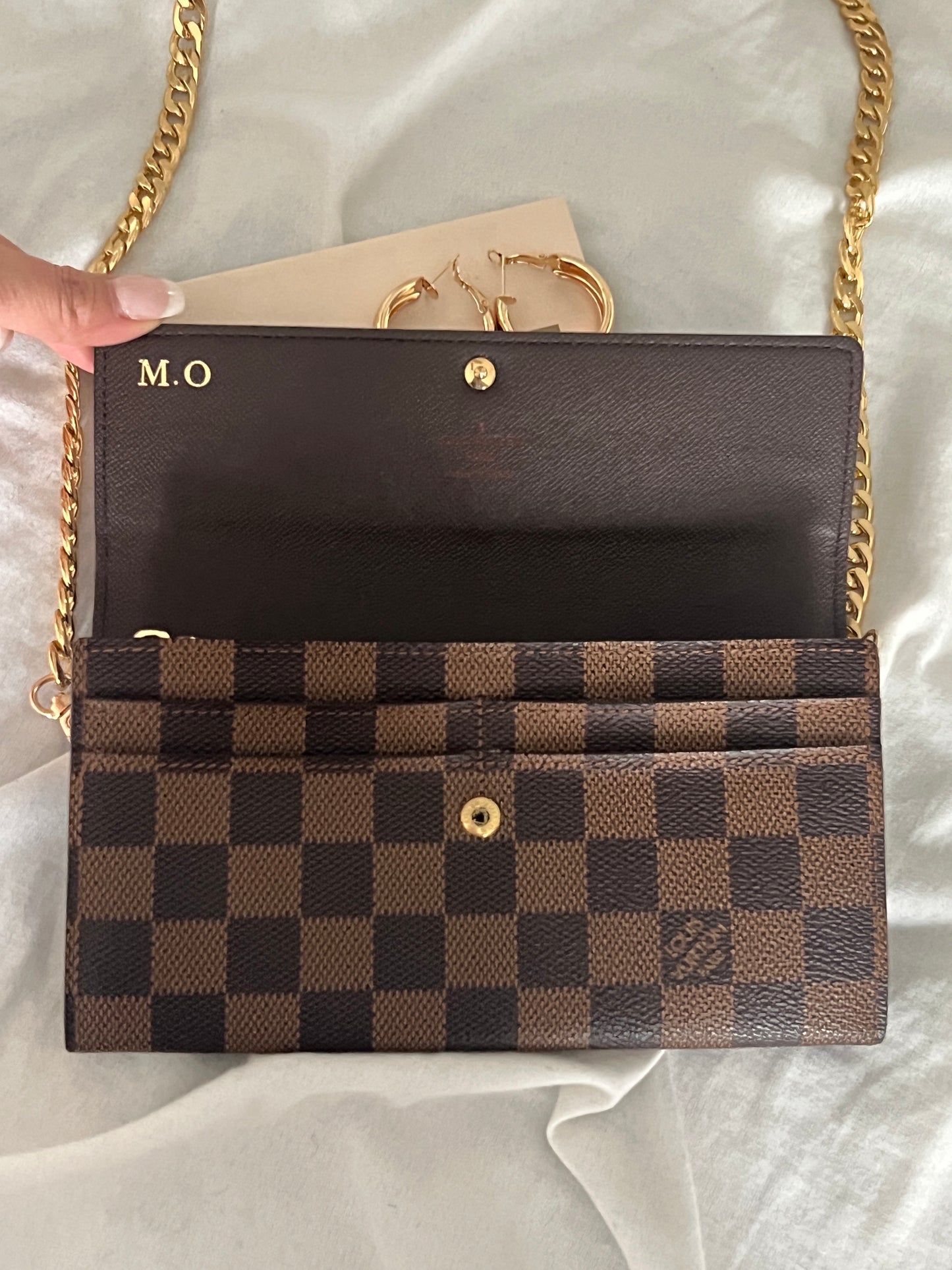 Pre-owned Louis Vuitton Damier Ebene Wallet On Chain Crossbody Bag