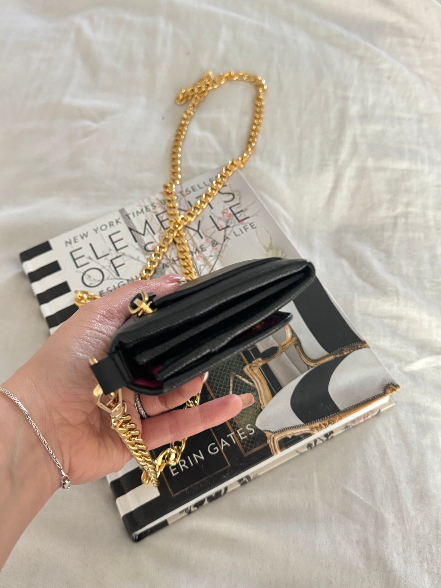 Pre-Owned  PRADA Black Saffiano Leather Wallet with Chain Crossbody Bag