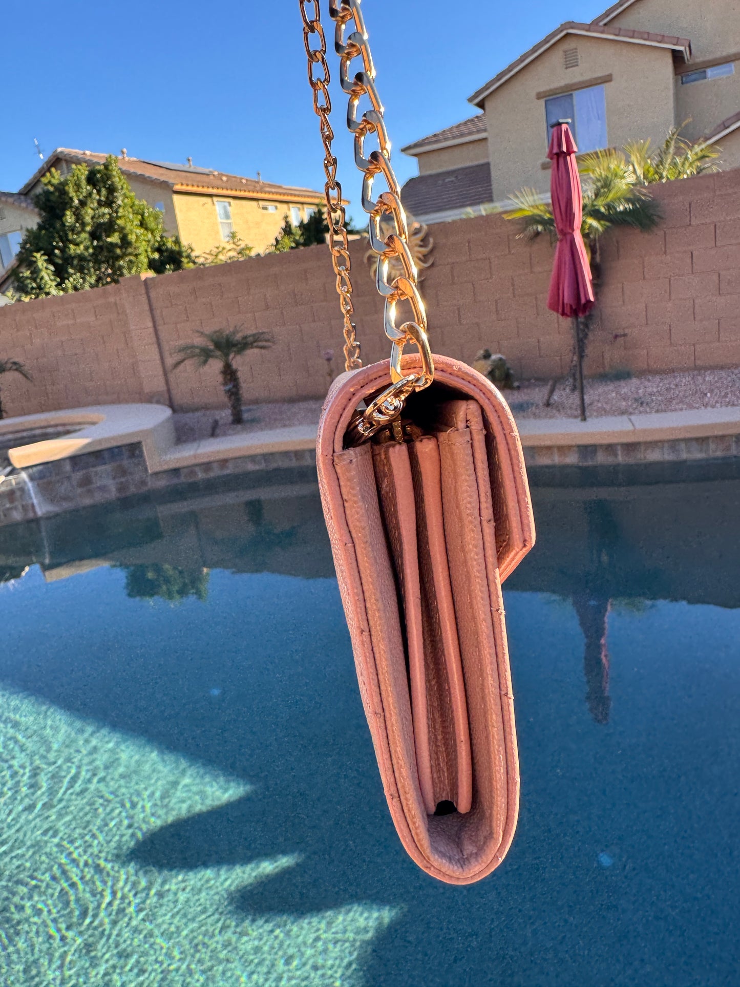 Pre-Owned  Yves Saint Laurent Grain de Poudre Leather Flap Wallet Crossbody Bag-Pink Beige