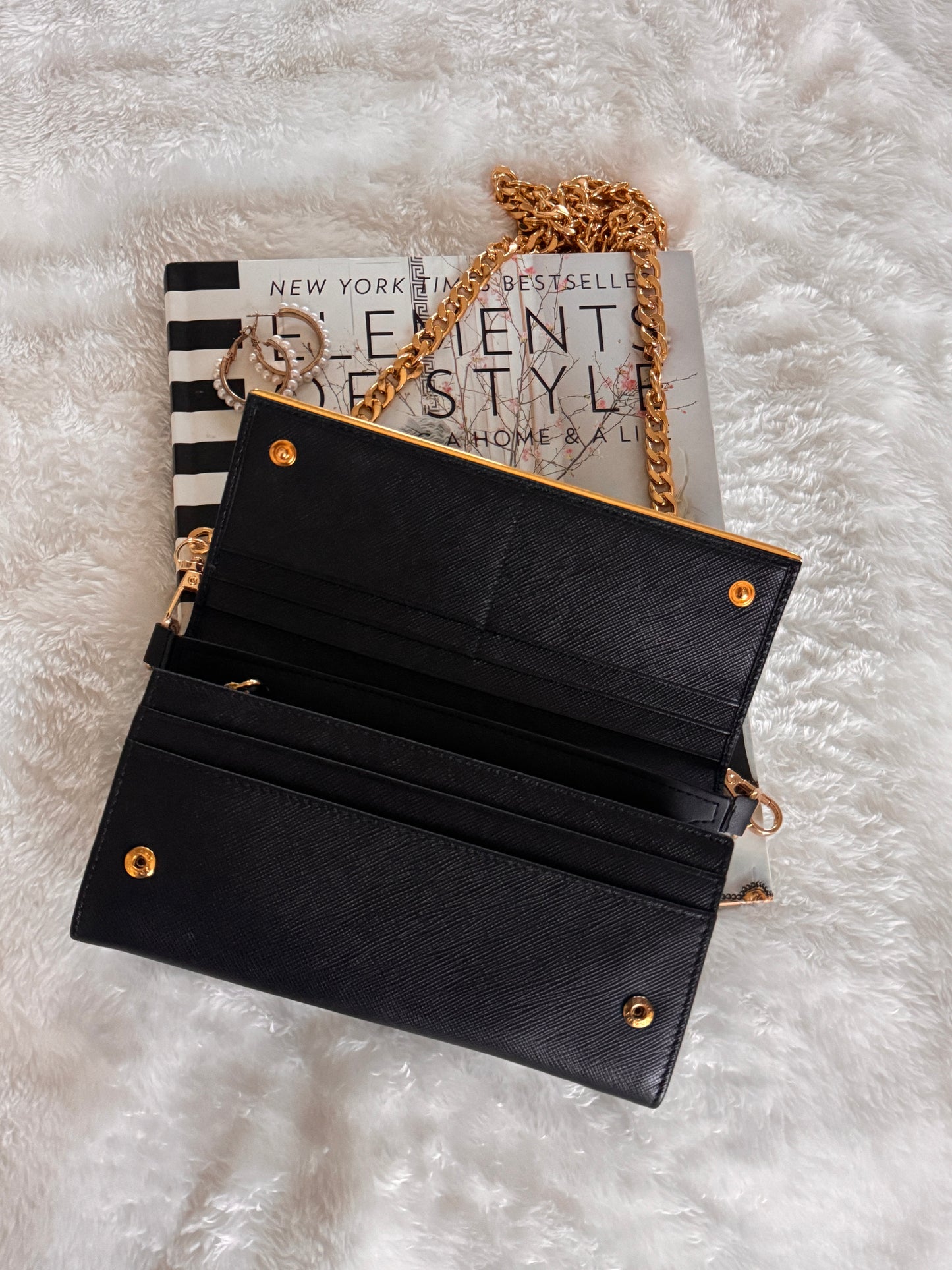 Pre-Owned Prada Saffiano Line Gold Logo Wallet On Chain Crossbody Bag-Black