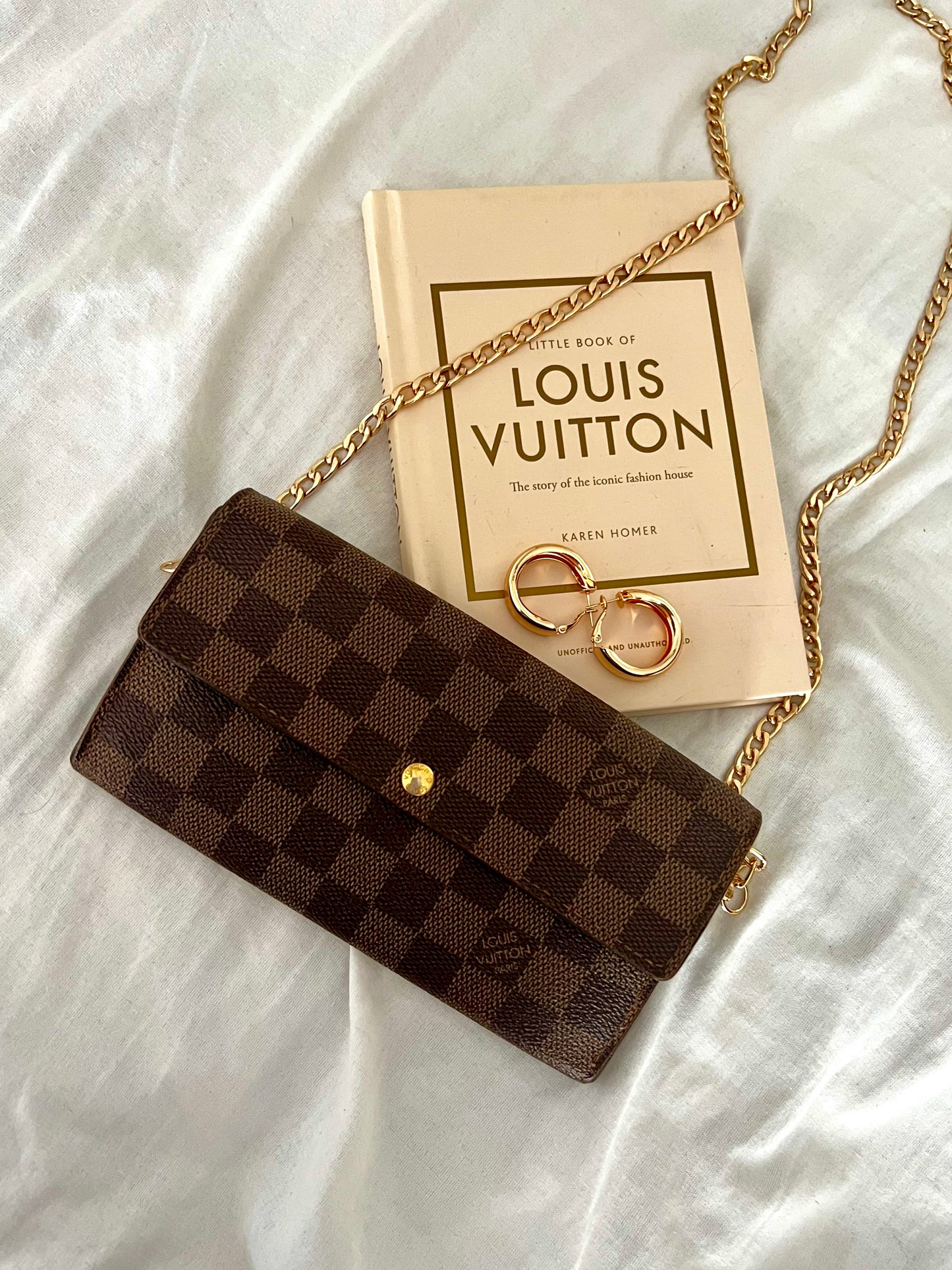 Pre-owned Louis Vuitton Damier Ebene Wallet On Chain Crossbody Bag