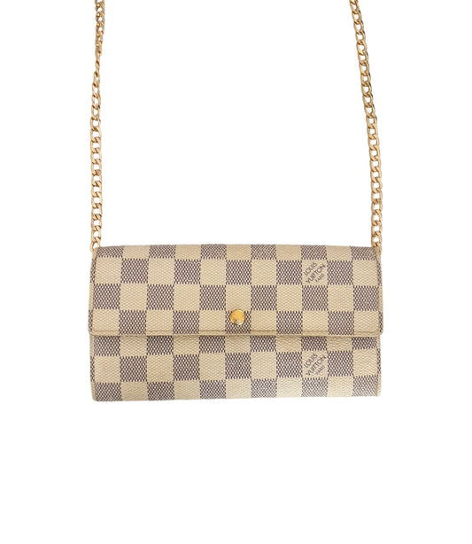 Pre-owned Louis Vuitton Damier Azur Wallet On Chain Crossbody Bag