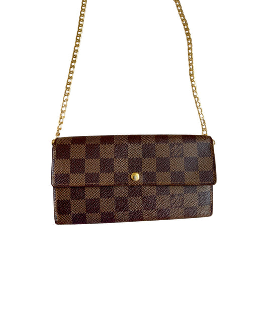 Pre-owned Louis Vuitton Damier Ebene Wallet On Chain Crossbody Bag