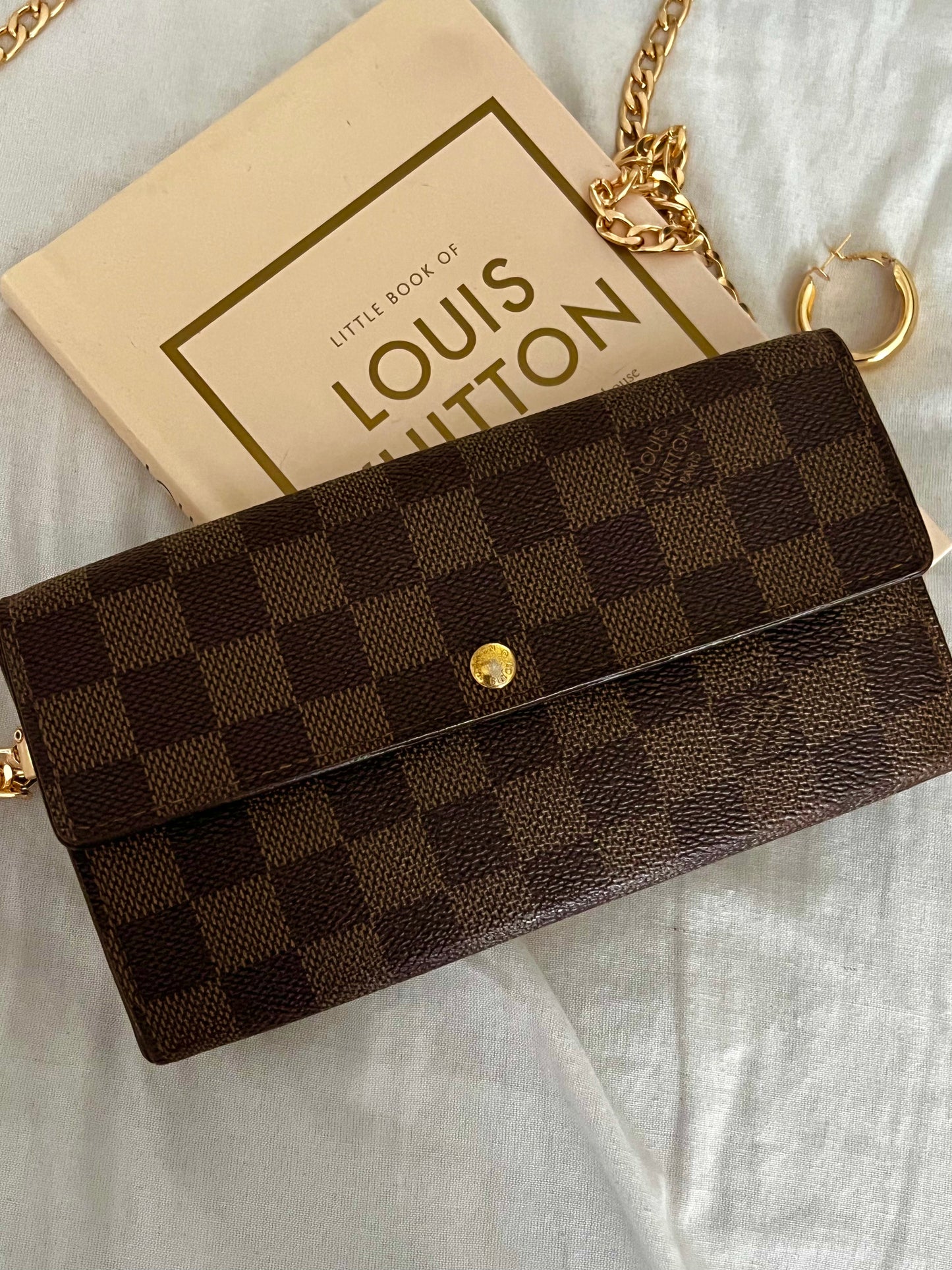 Pre-owned Louis Vuitton Damier Ebene Wallet On Chain Crossbody Bag