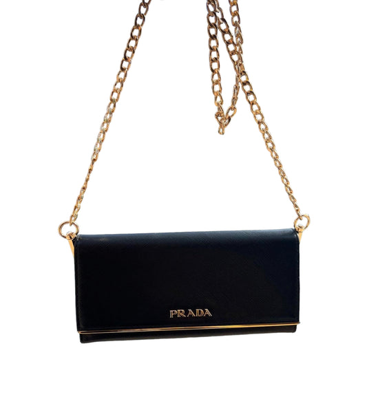 Pre-owned Prada Saffiano Leather Wallet On Chain