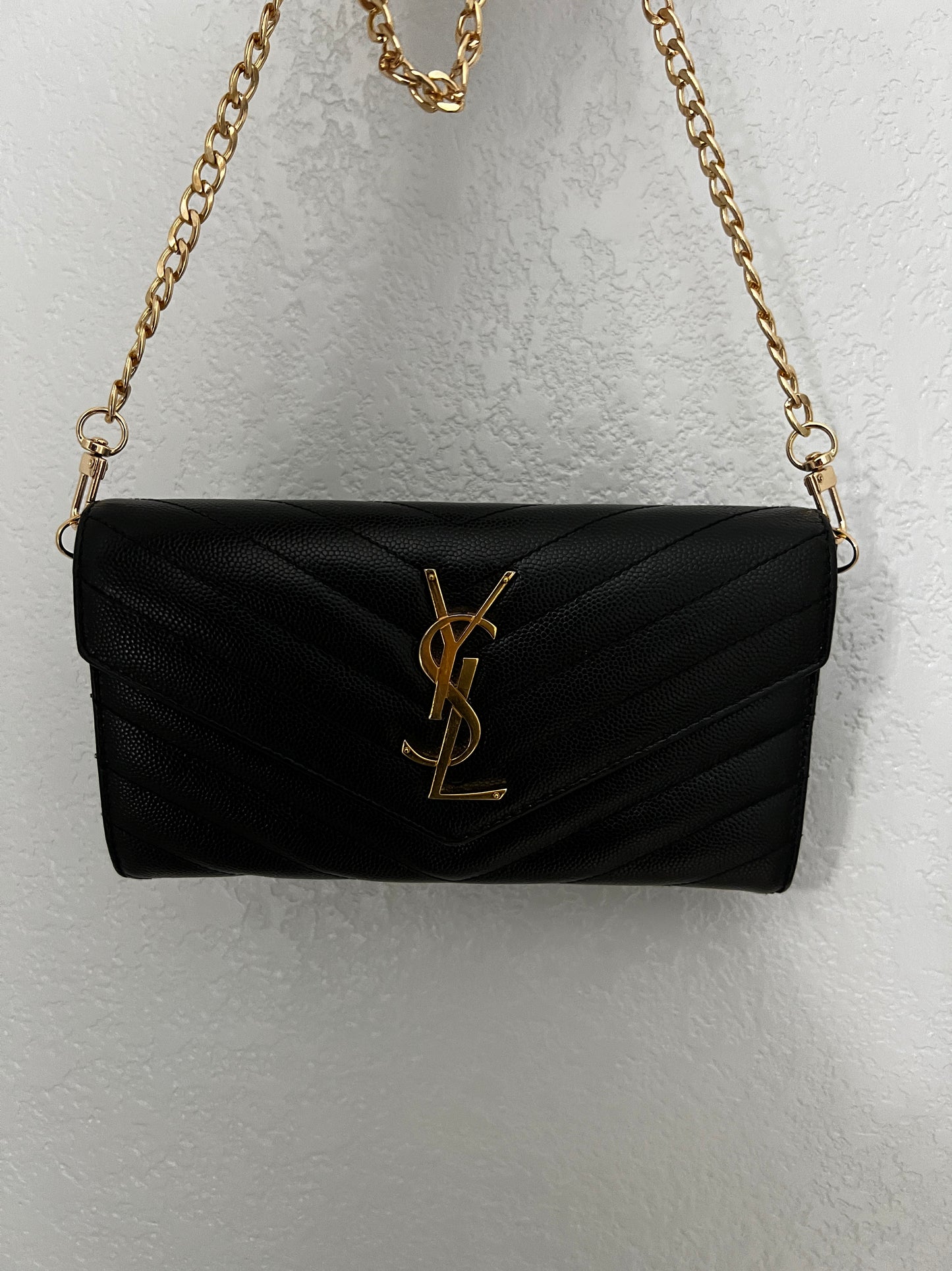 Pre-owned Yves Saint Laurent Grain de Poudre Leather Flap Wallet Crossbody Bag