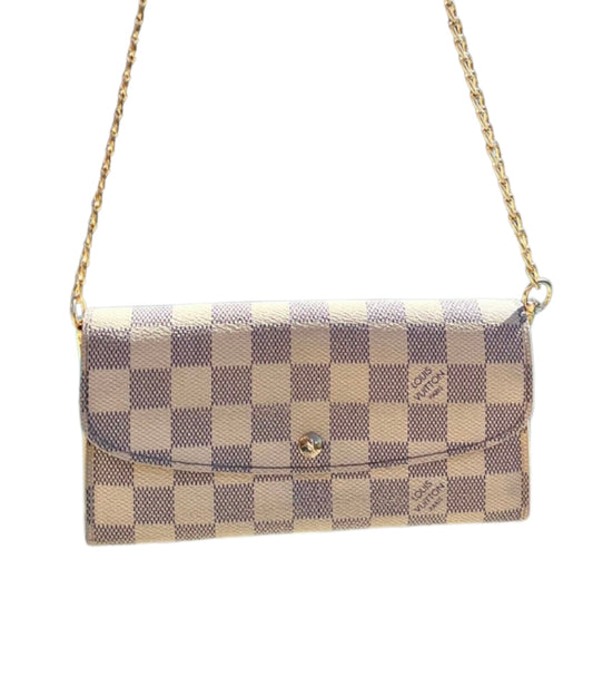 Pre-owned Louis Vuitton Damier Azur Wallet On Chain