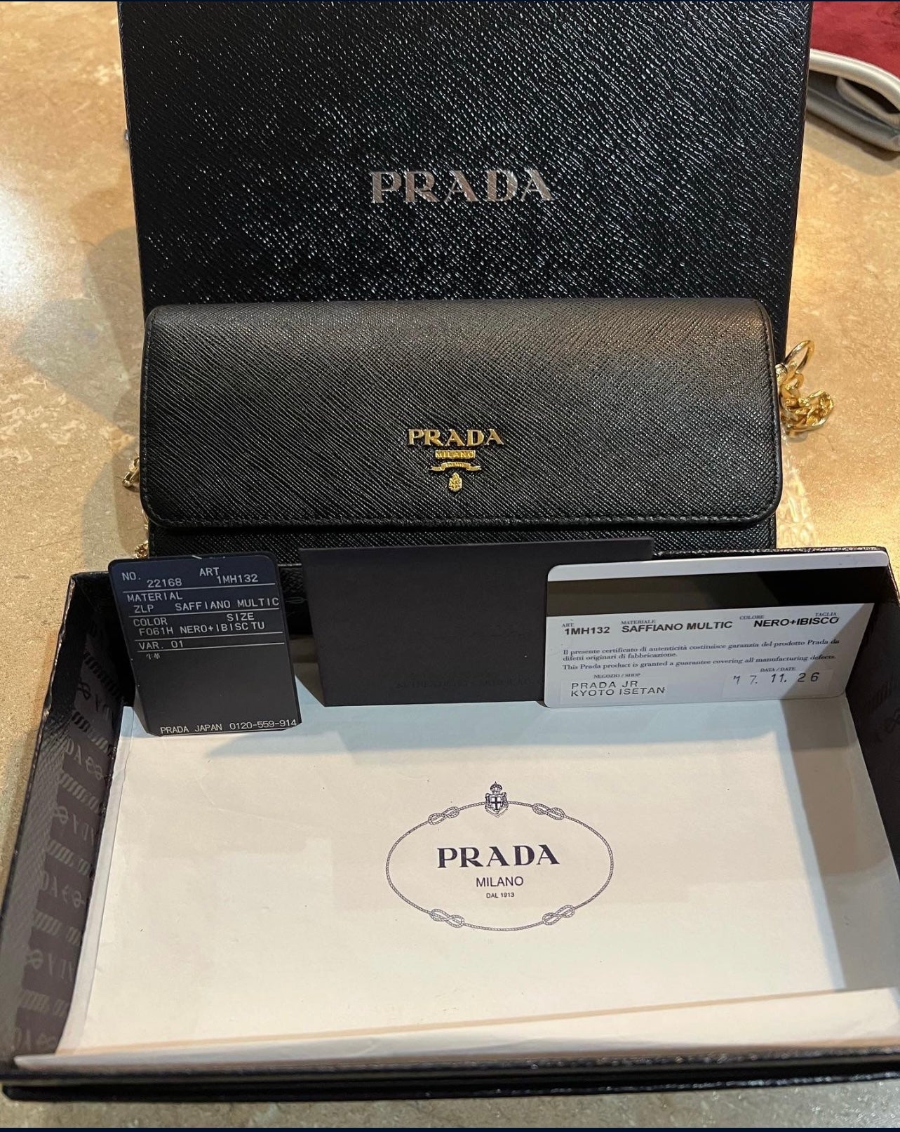 Pre-owned Prada Saffiano Leather Wallet On Chain