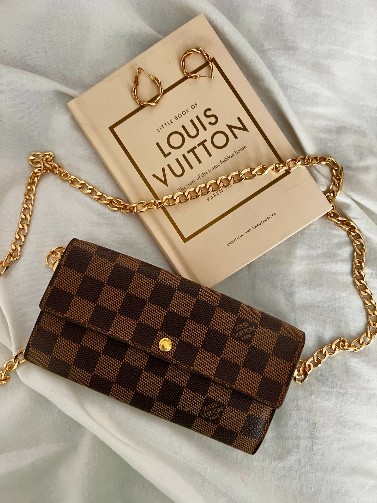 Pre-owned Louis Vuitton Damier Ebene Wallet On Chain Crossbody Bag