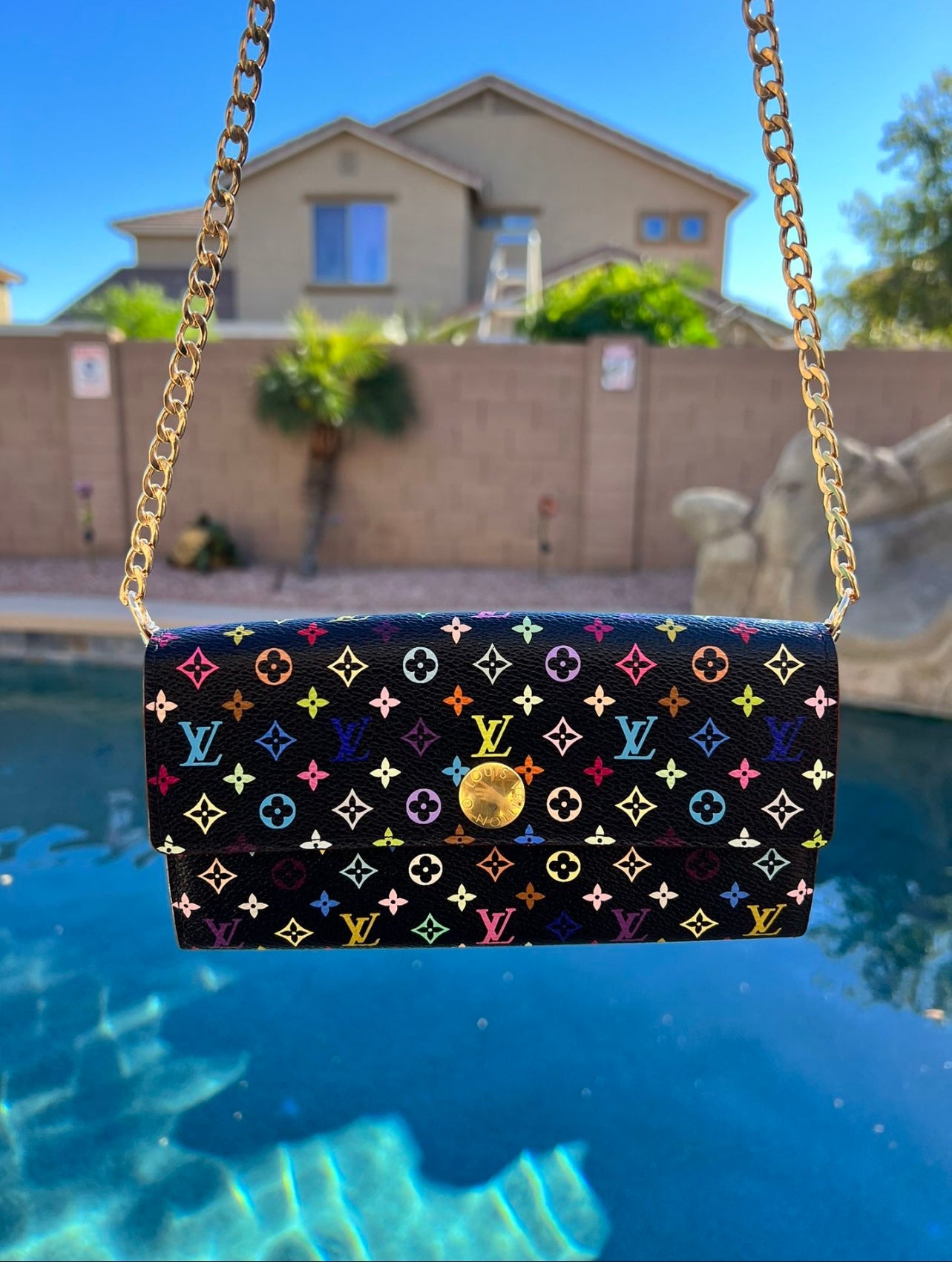 Pre-owned Louis Vuitton Takashi Murakami Multicolor Black Wallet On Chain