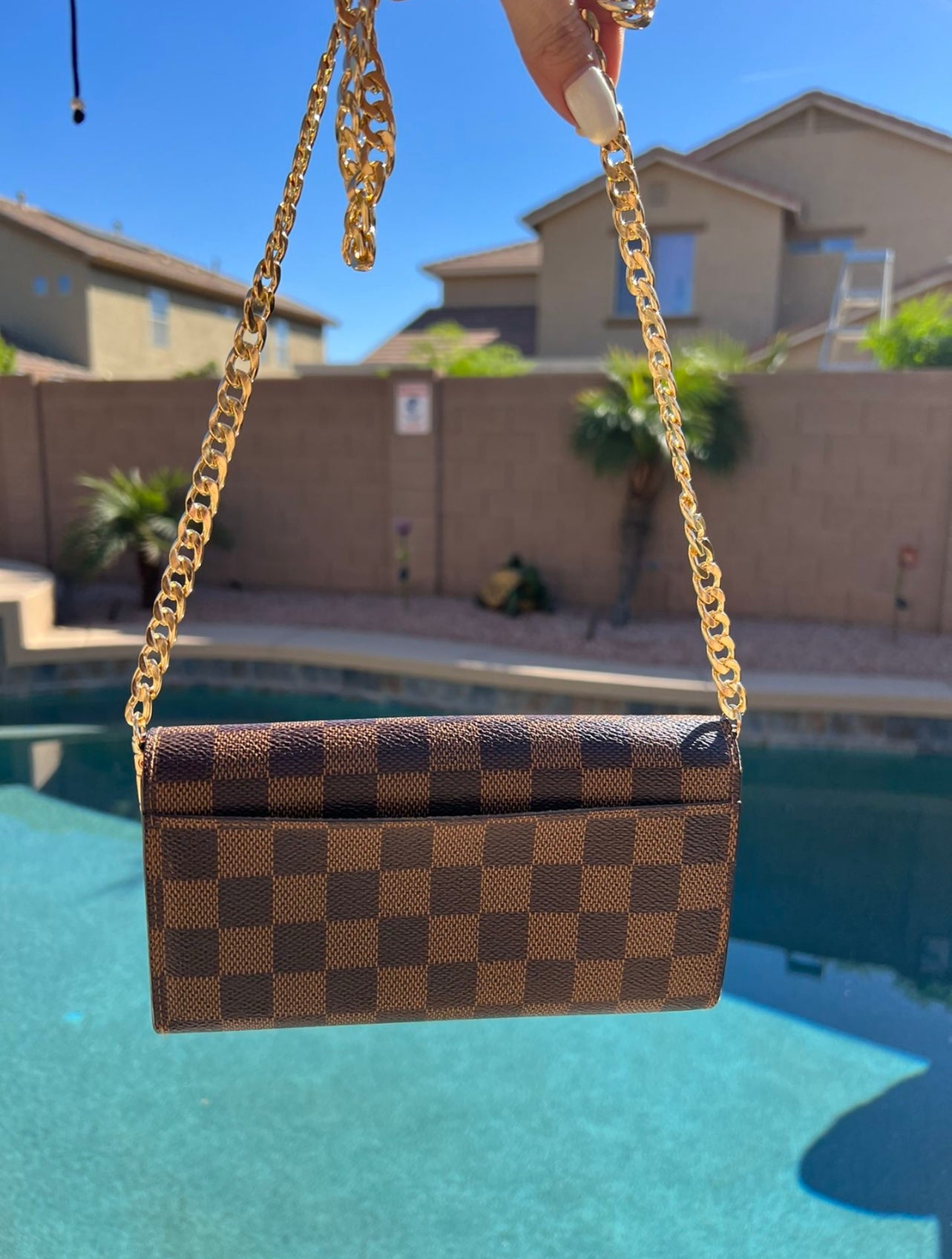 Pre-owned Louis Vuitton Damier Ebene Wallet On Chain Crossbody Bag