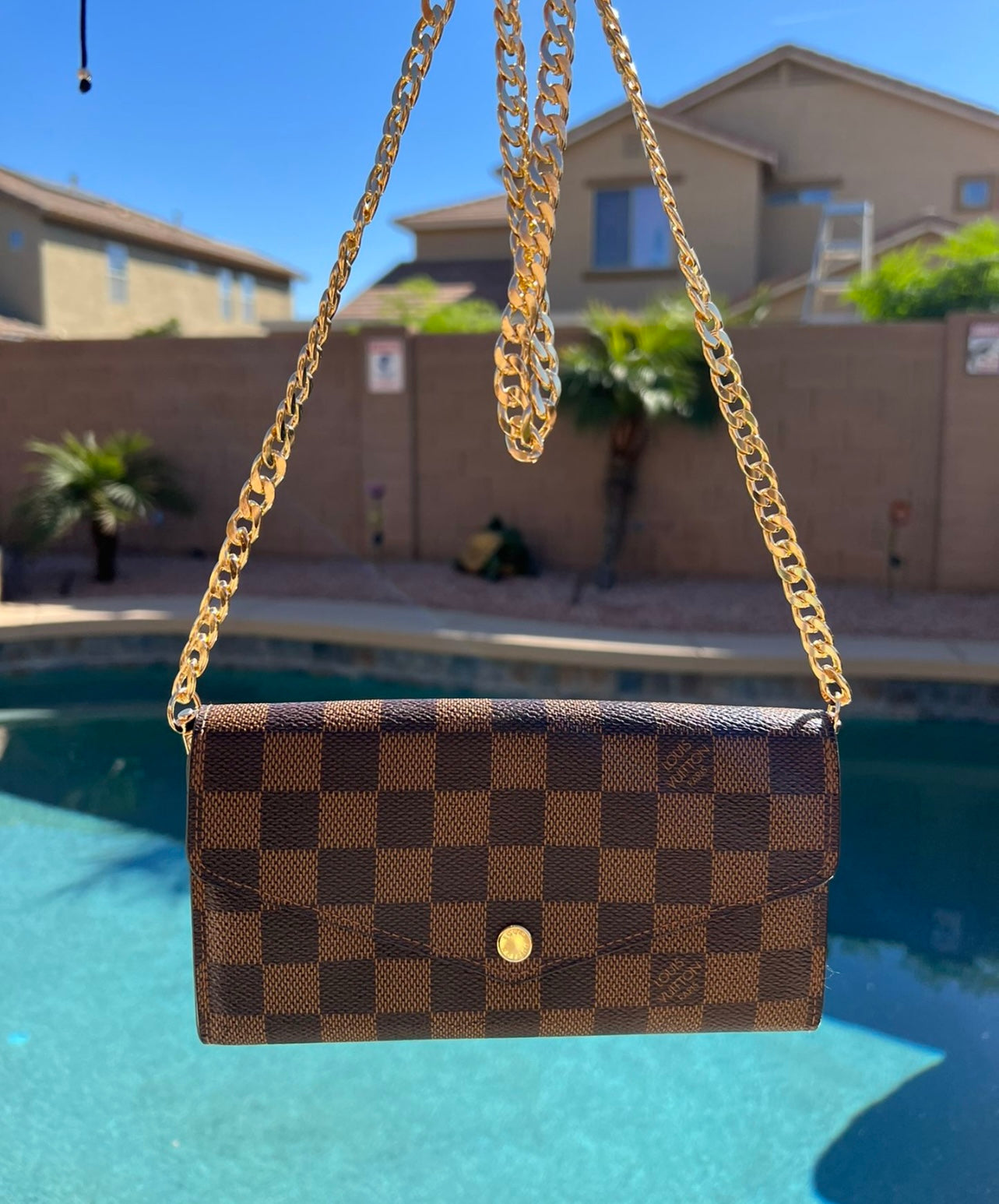 Pre-owned Louis Vuitton Damier Ebene Wallet On Chain Crossbody Bag