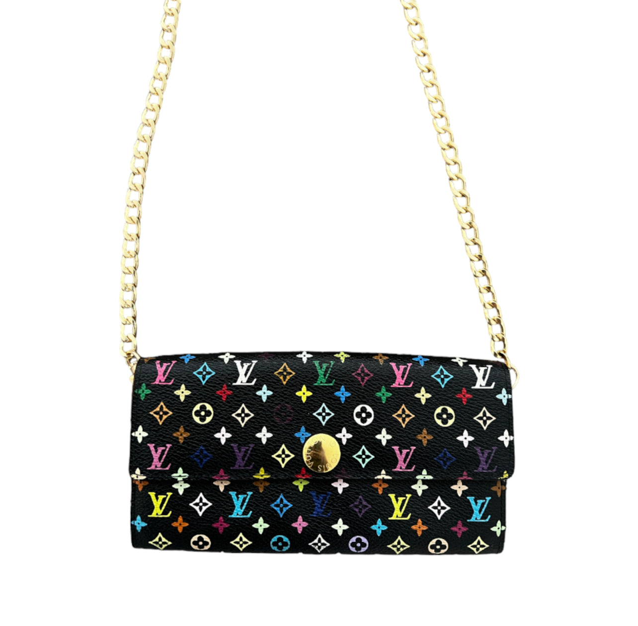 Pre-owned Louis Vuitton x Takashi Murakami Monogram Multicolor Black Sarah Wallet On Chain Crossbody Bag