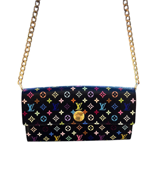 Pre-owned Louis Vuitton Takashi Murakami Multicolor Black Wallet On Chain