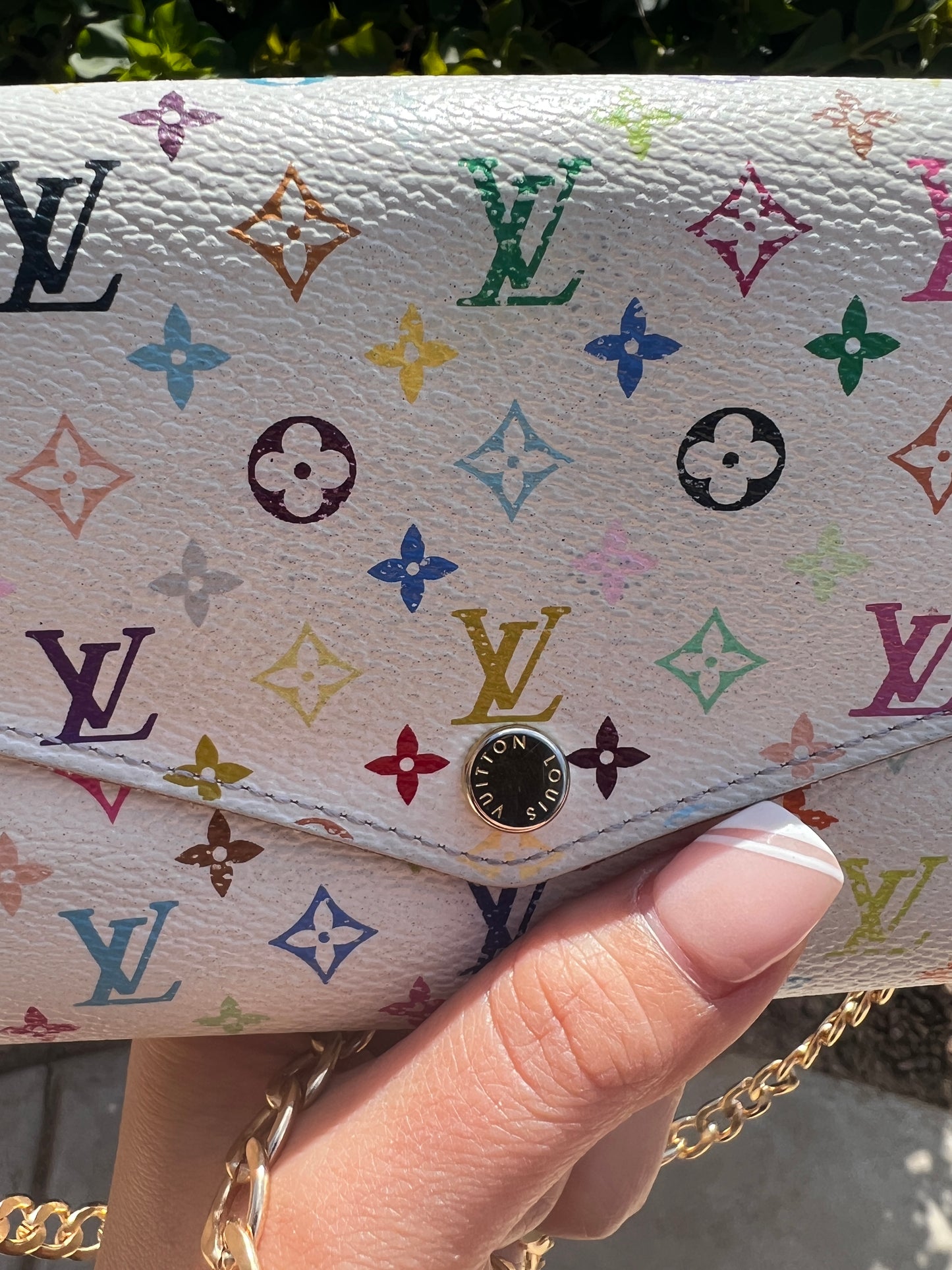 Pre-owned Louis Vuitton x Takashi Murakami White Monogram Sarah Wallet NM On Chain Crossbody Bag