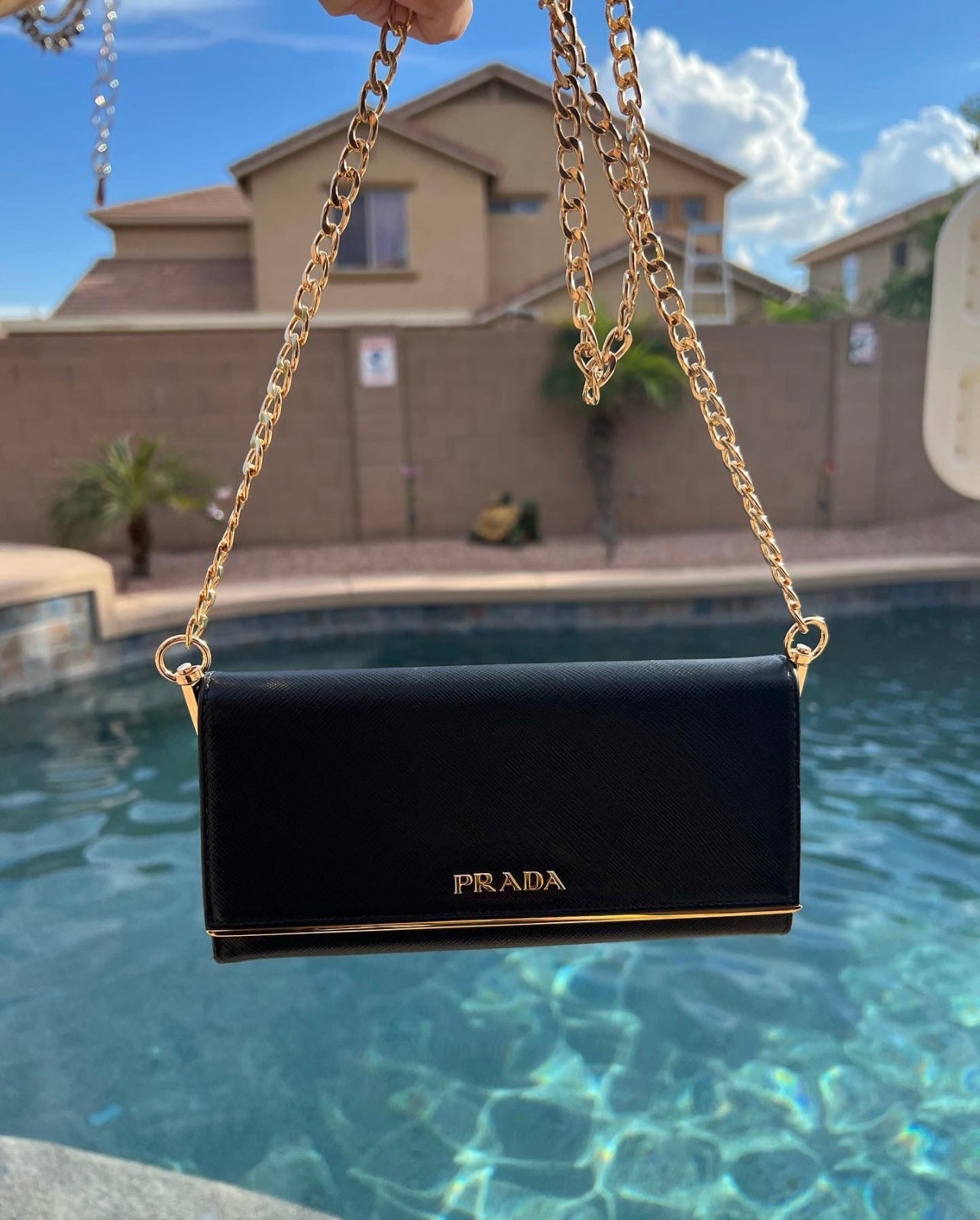 Pre-owned Prada Saffiano Leather Wallet On Chain