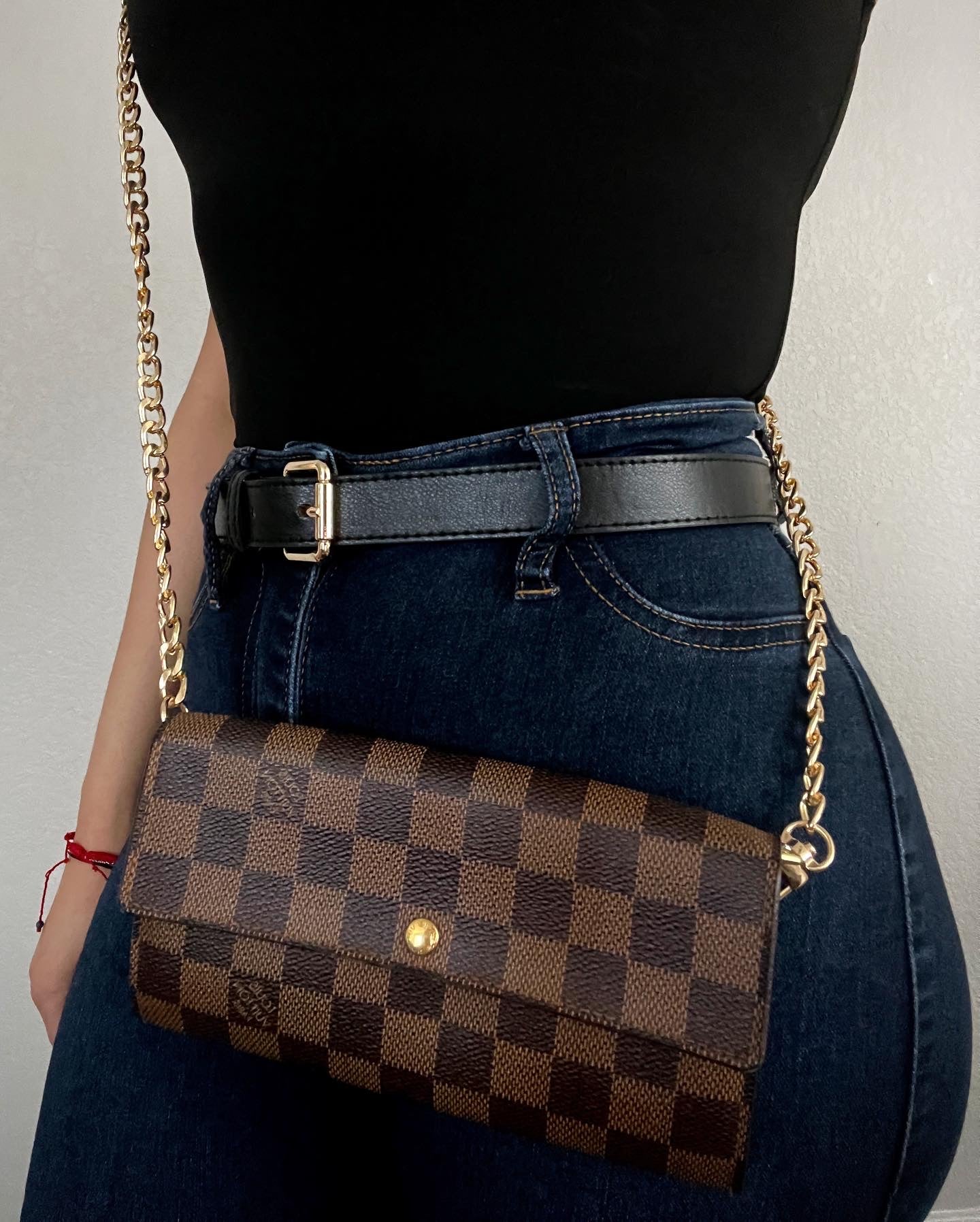 Pre-owned Louis Vuitton Damier Ebene Wallet On Chain Crossbody Bag