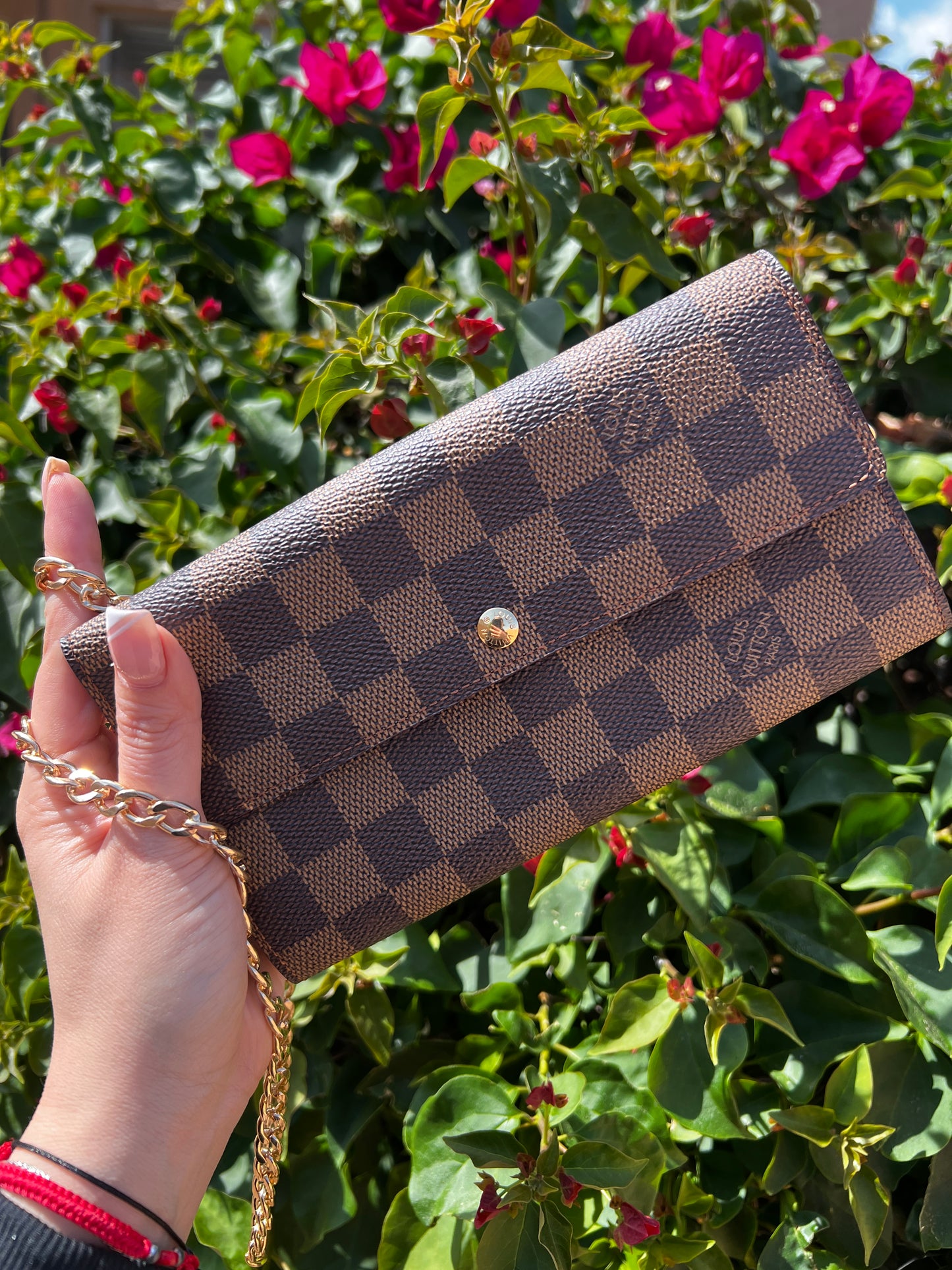 Pre-owned Louis Vuitton Damier Ebene Wallet On Chain