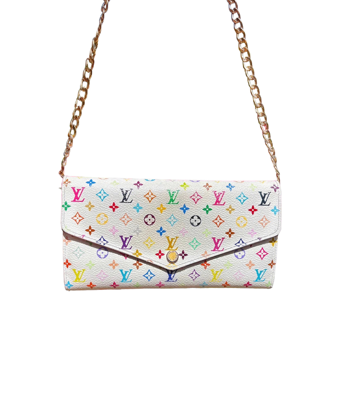 Pre-owned Louis Vuitton x Takashi Murakami White Monogram Sarah Wallet NM On Chain Crossbody Bag