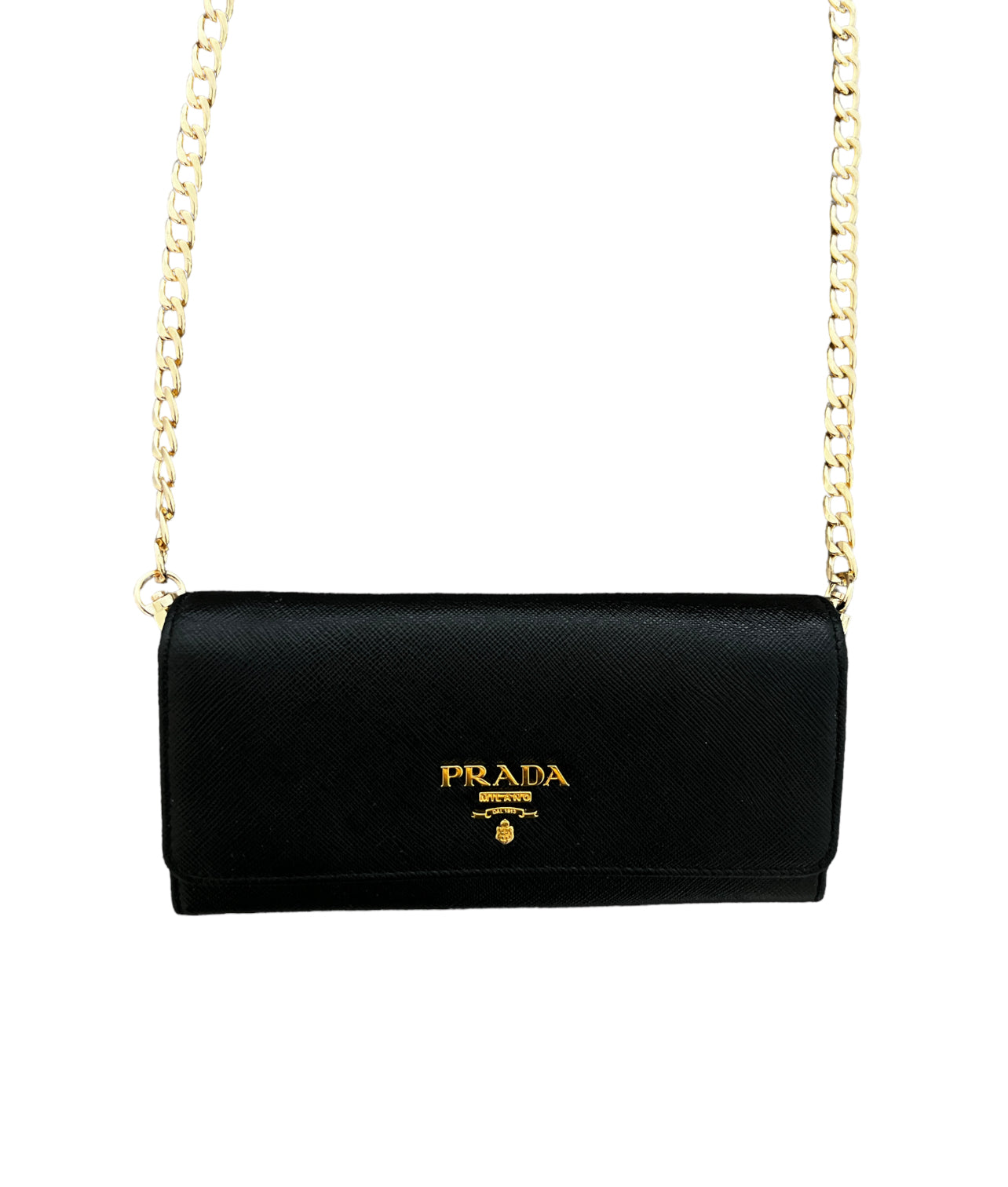 Pre-owned Prada Saffiano Leather Wallet On Chain Crossbody Bag