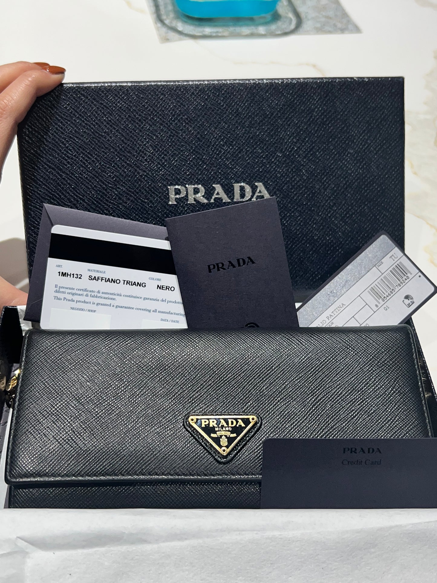 Pre-owned Prada Saffiano Wallet On Chain